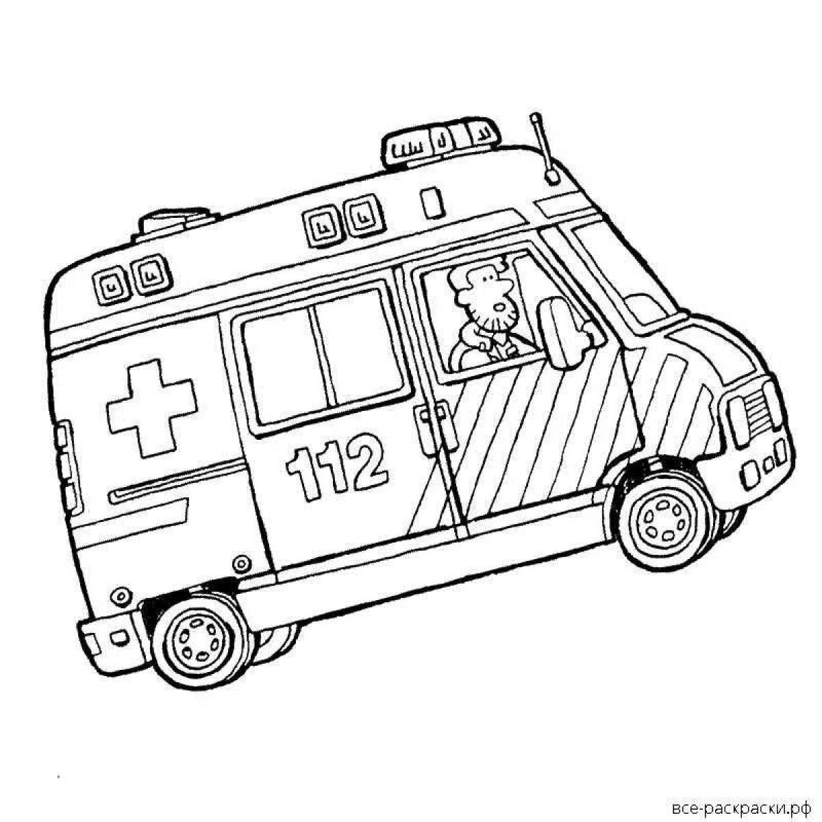 Раскраска забавная машина скорой помощи