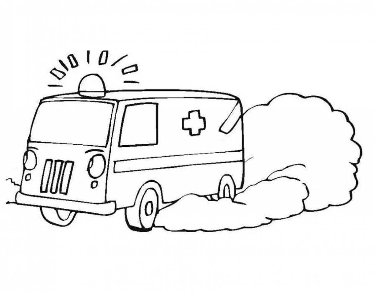 Раскраска смешная машина скорой помощи
