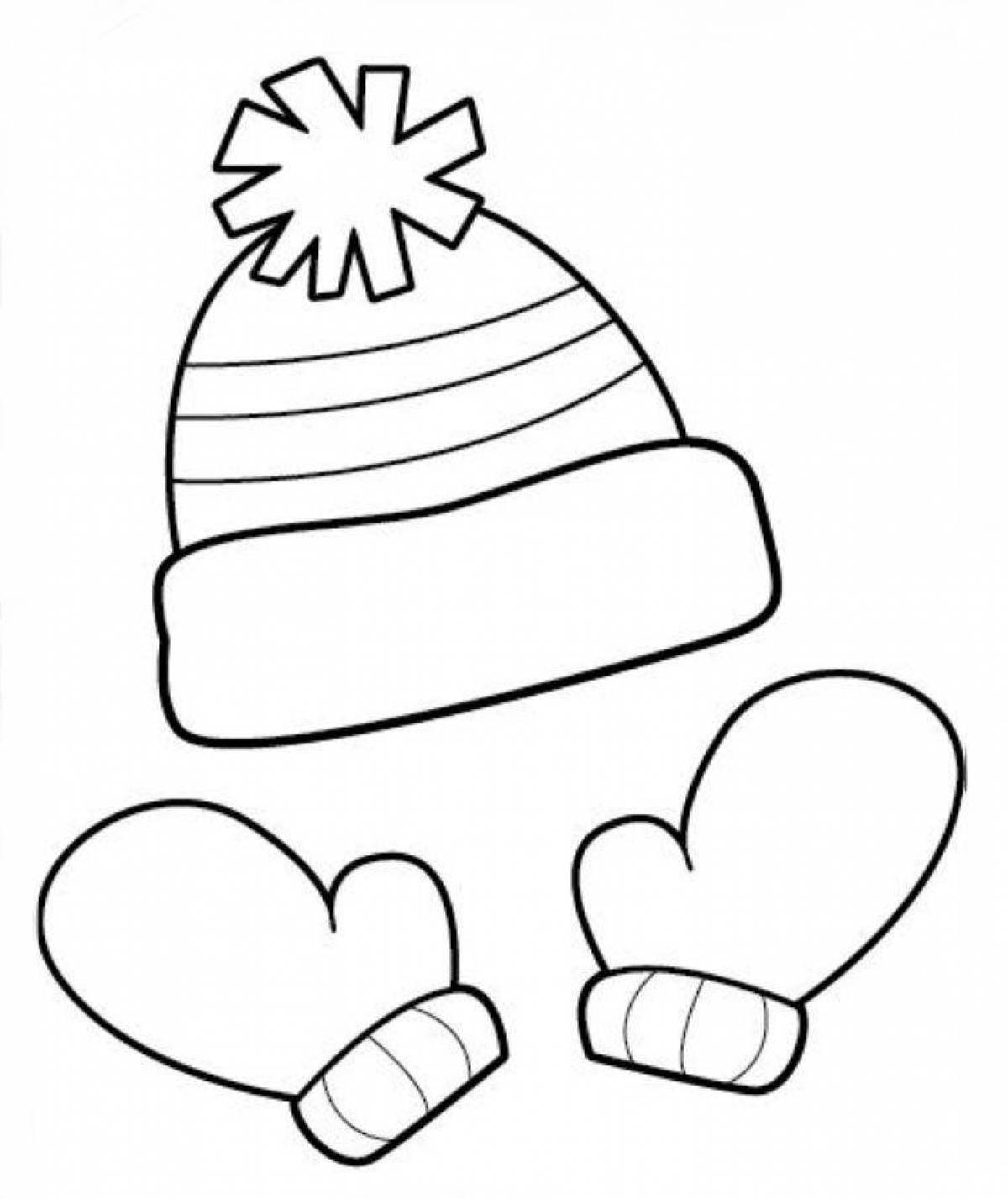Зимняя шапка и варежки раскраска для детей