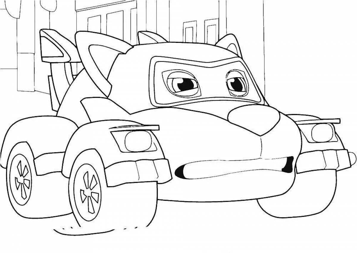 Exciting cartoon car coloring page