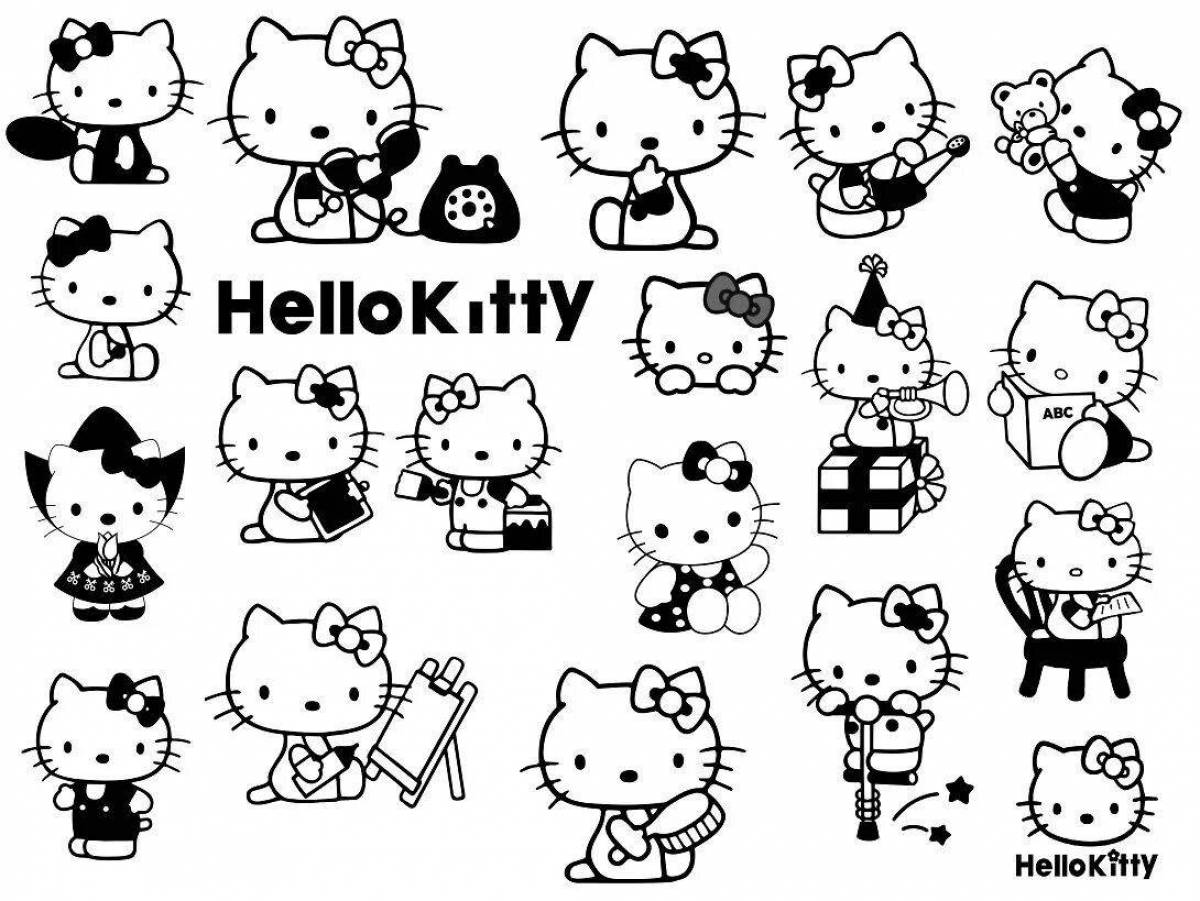 Восхитительная страница раскраски стикеров hello kitty