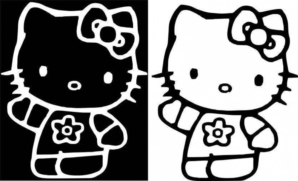 Playful hello kitty sticker coloring page