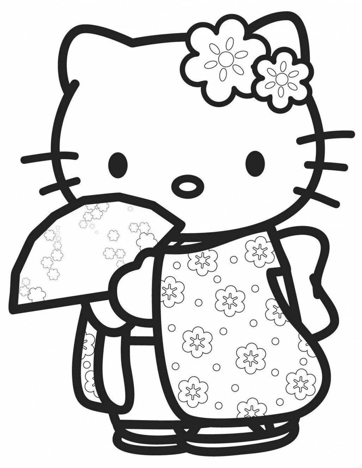 Adorable hello kitty sticker coloring page