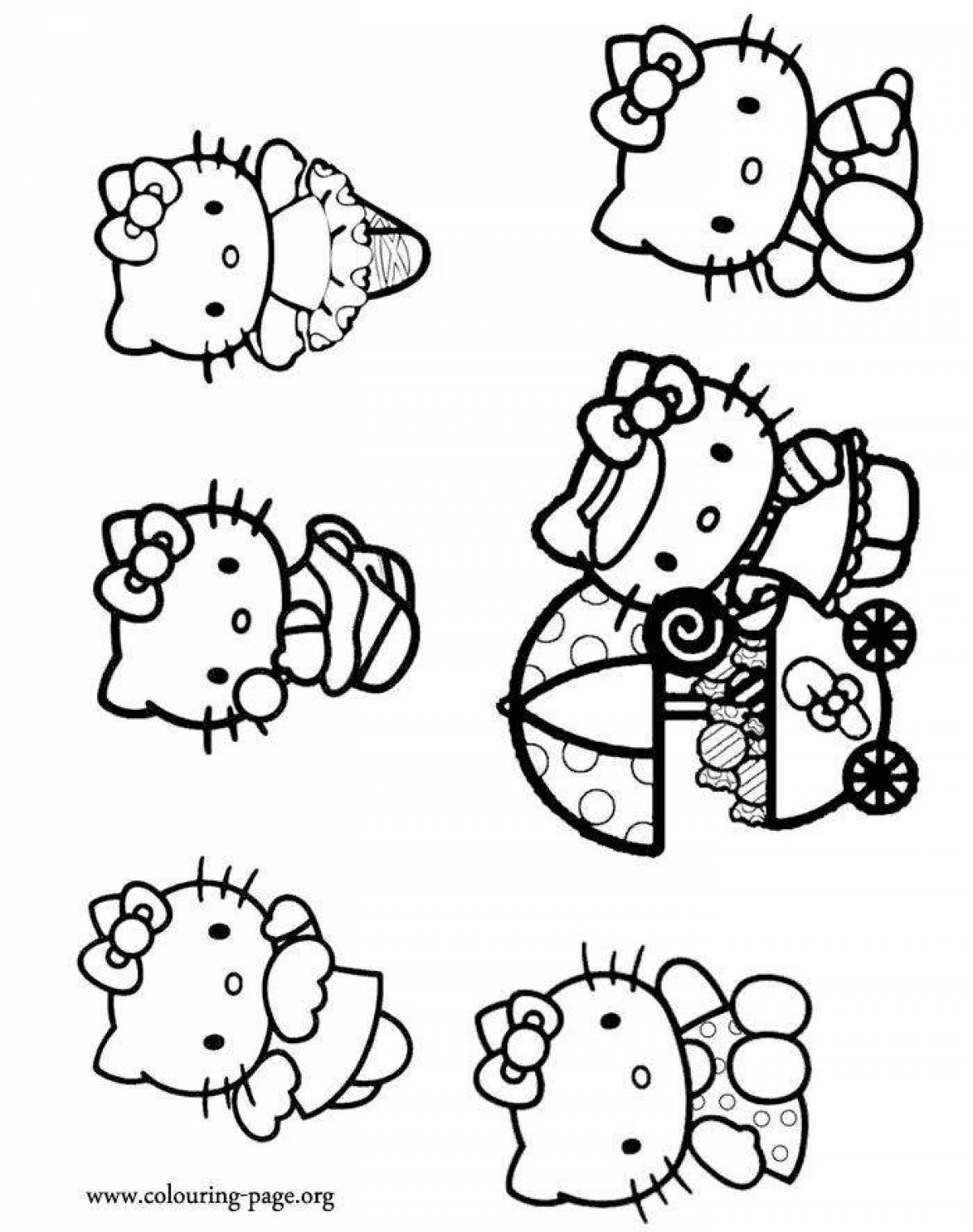 Coloring page of funny hello kitty stickers