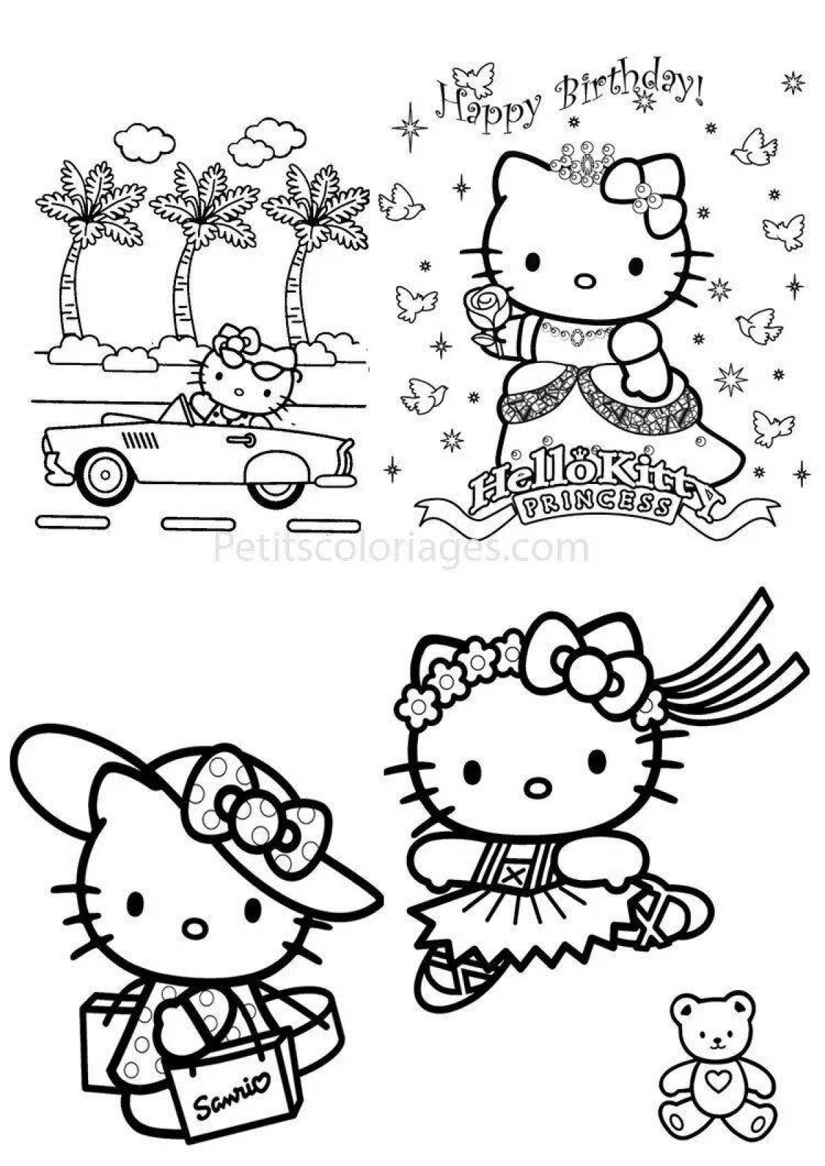 Happy hello kitty sticker coloring page