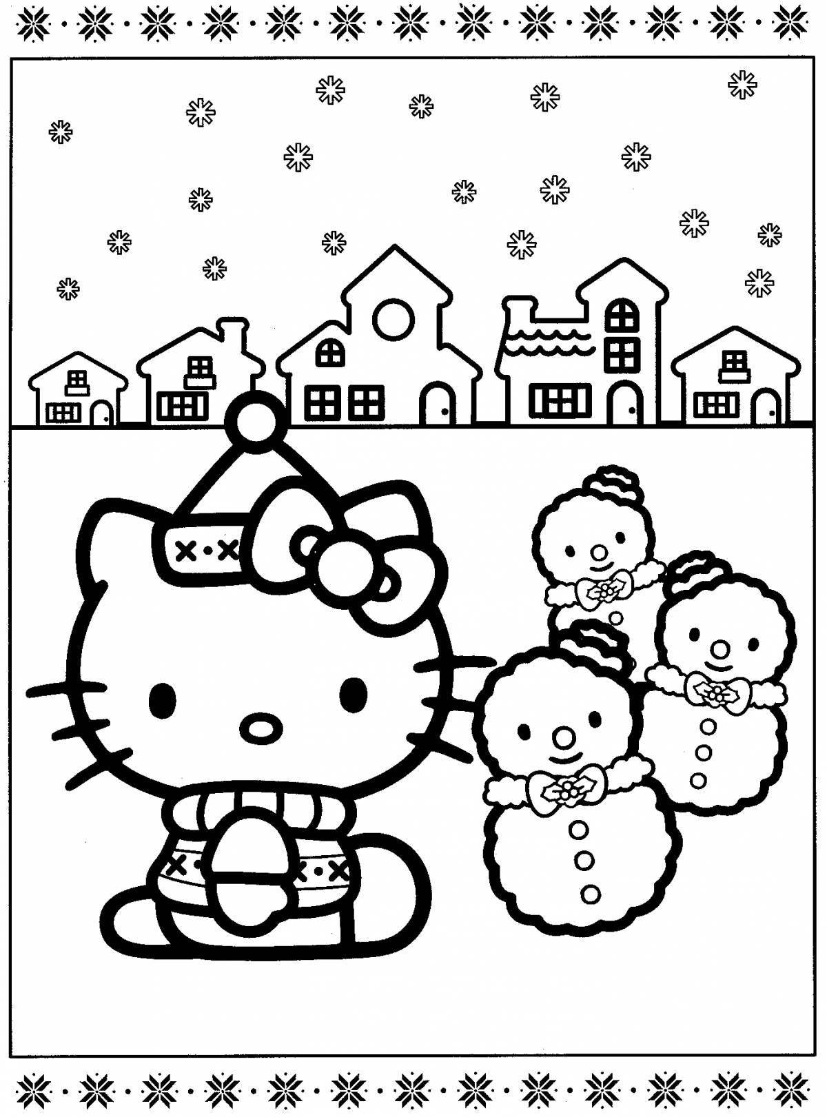 Гламурная рождественская раскраска hello kitty