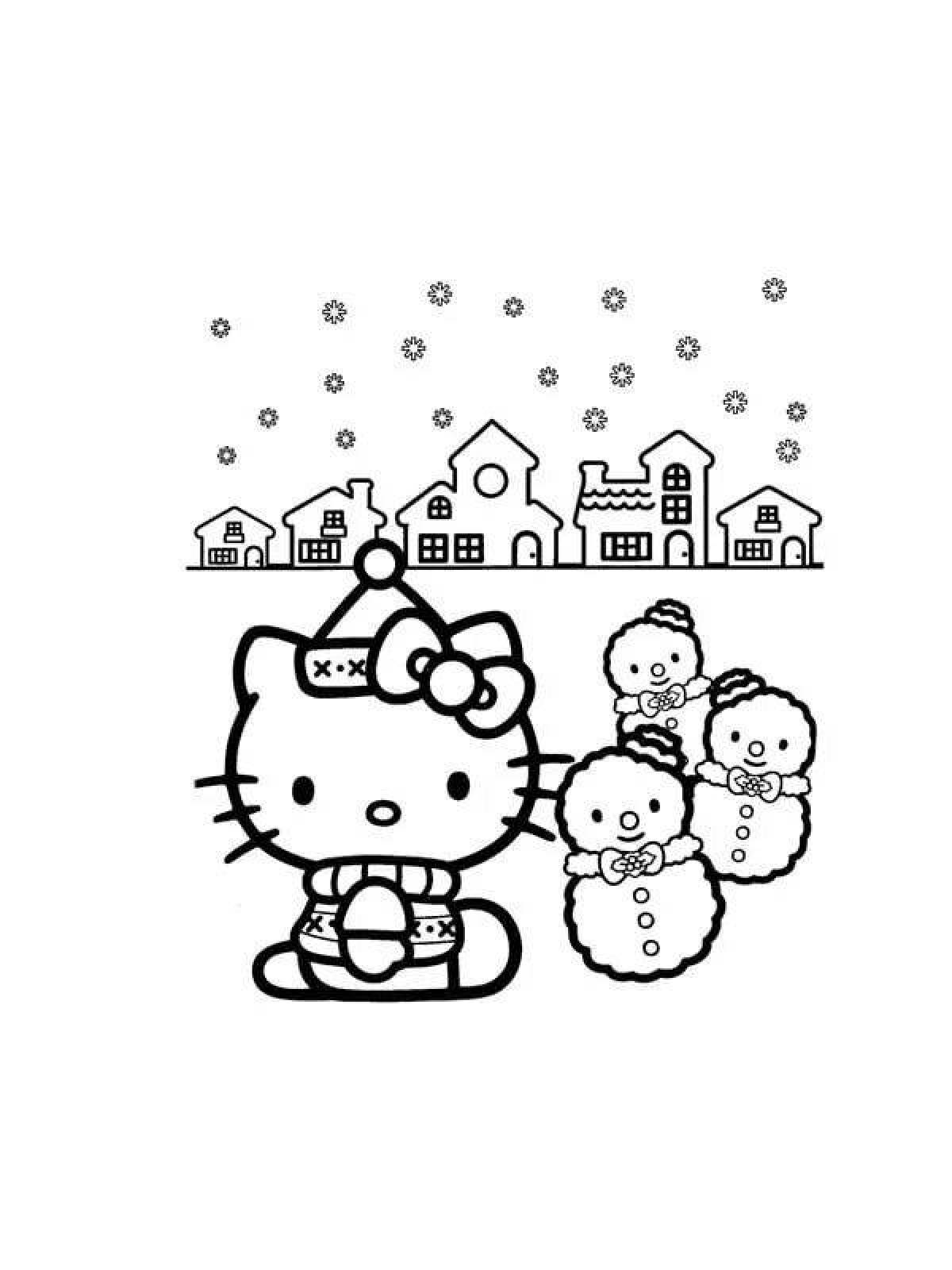 Буйная рождественская раскраска hello kitty
