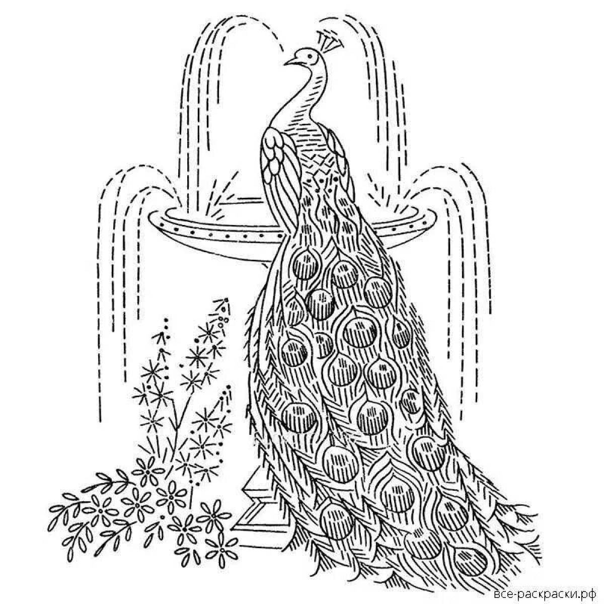 Luxury coloring peacock with spread tail