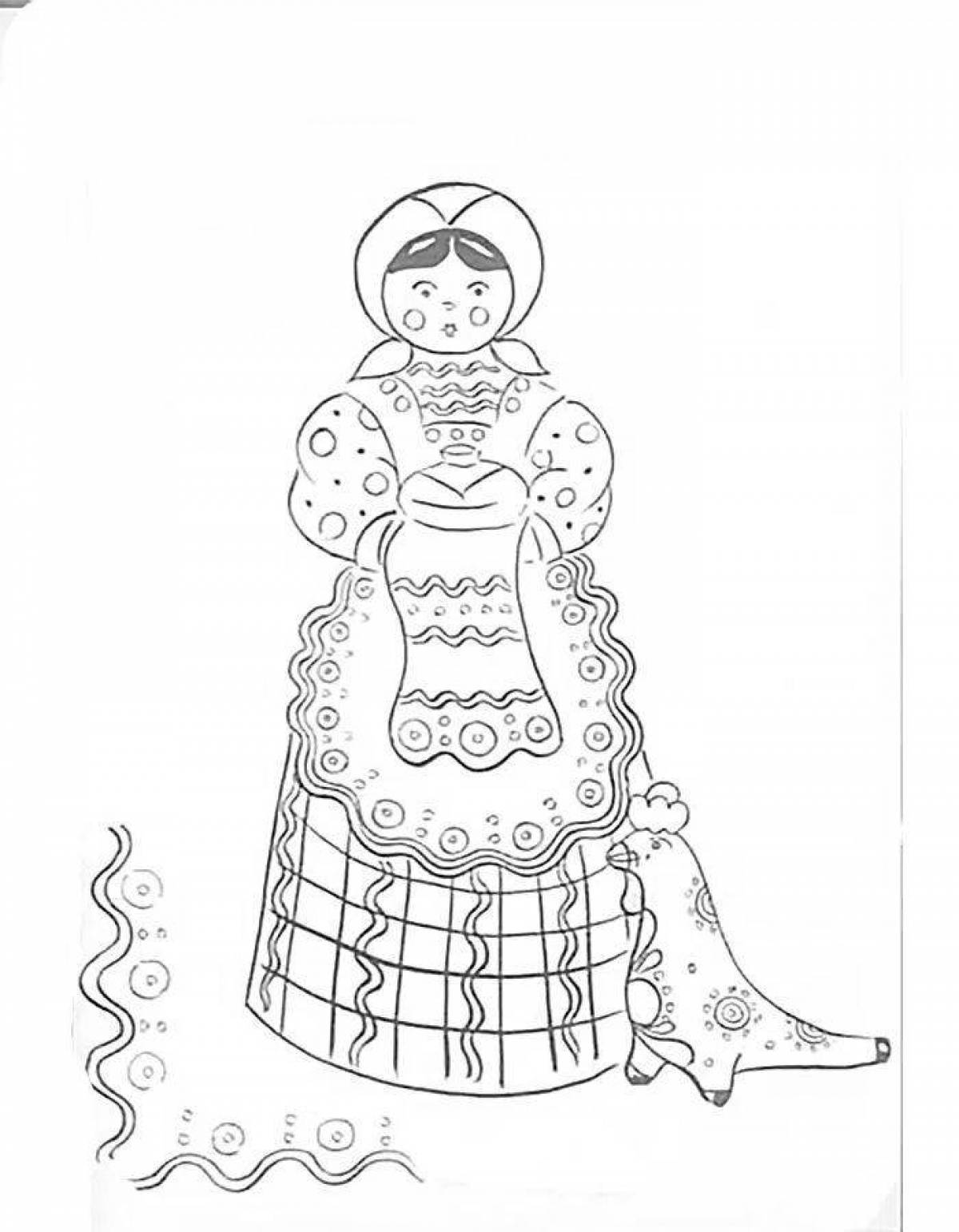 Восхитительная дымковская леди раскраска для детей