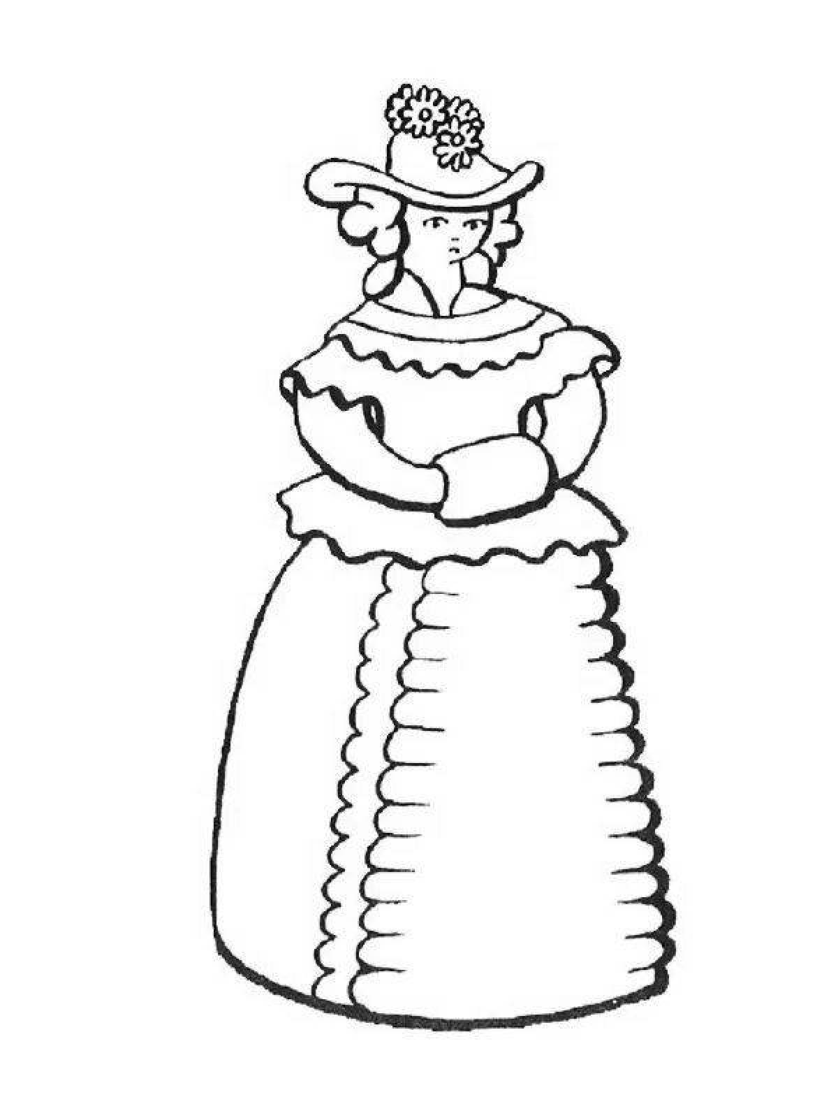 Coloring page playful dymkovo lady for kids