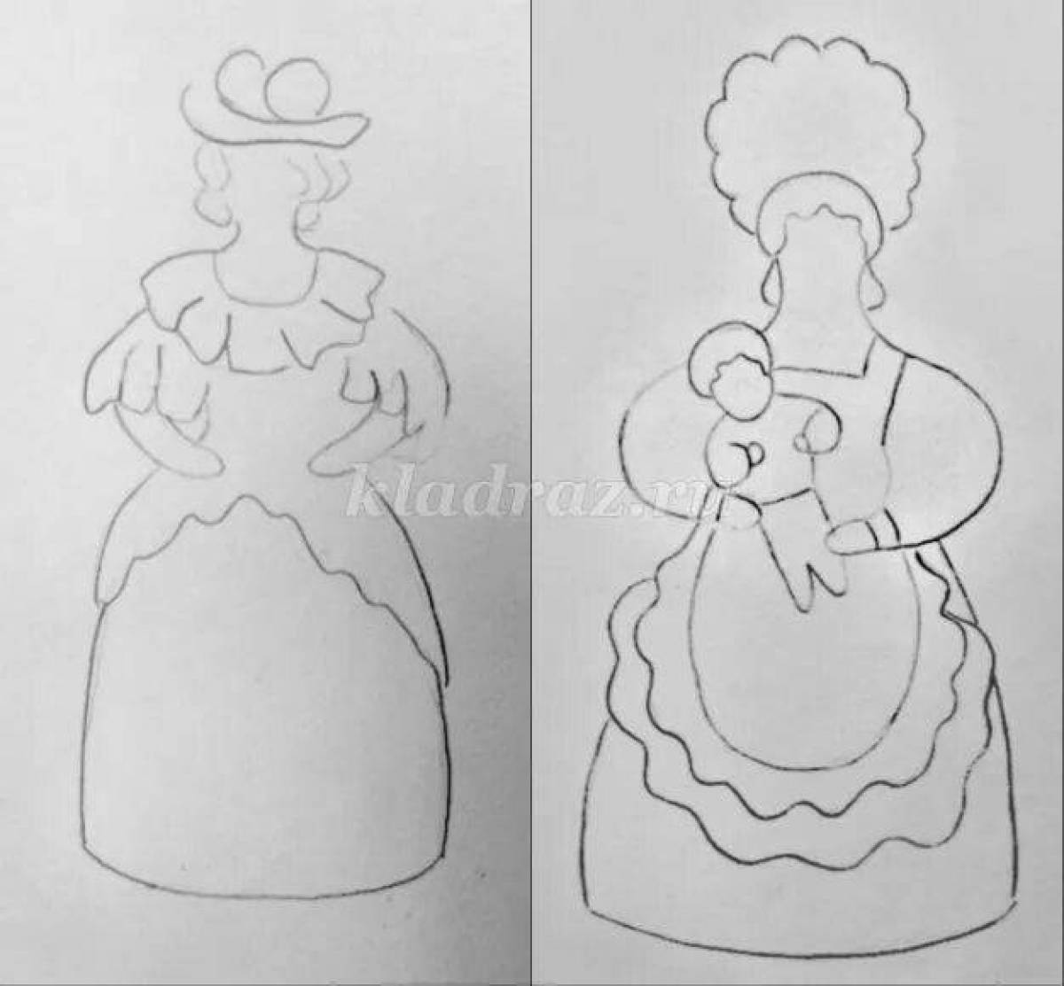 Раскраска манящая дымковская дама для детей