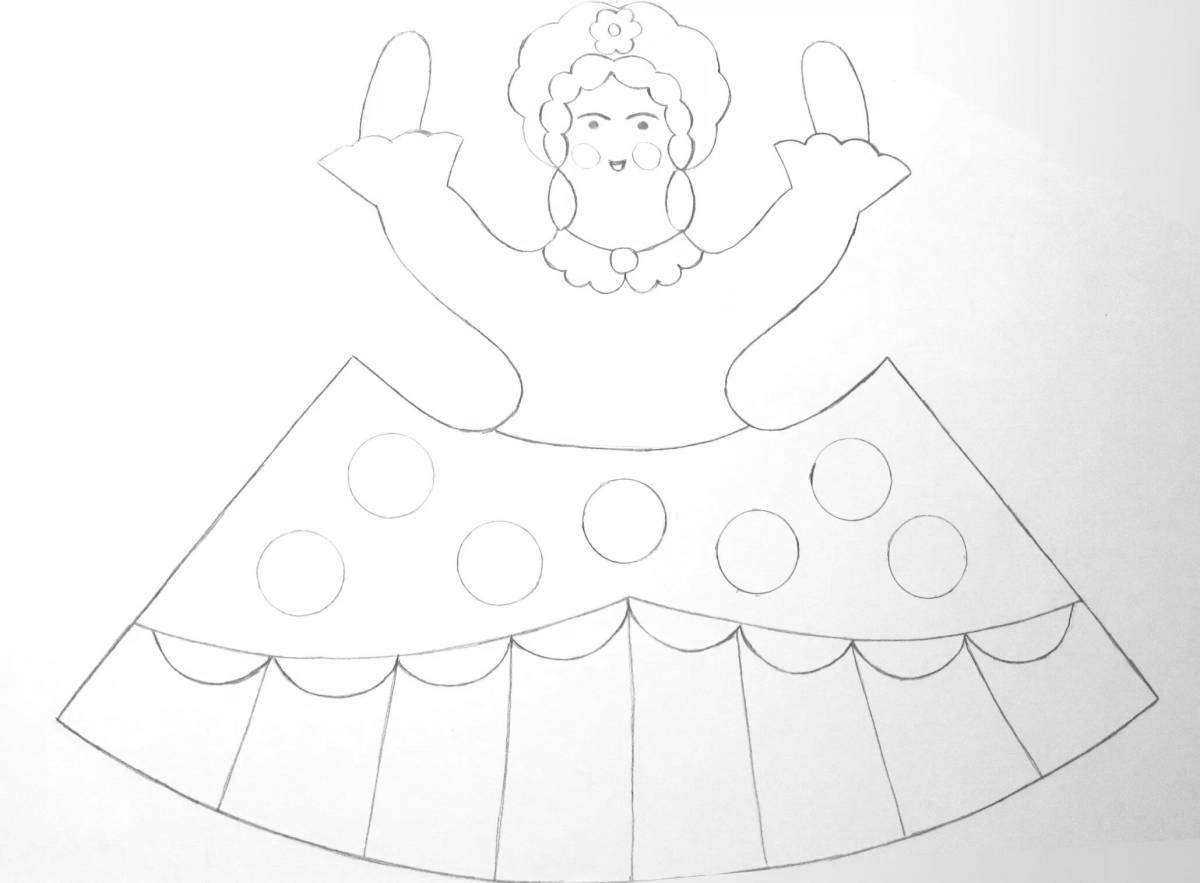 Привлекательная дымковская леди раскраска для детей