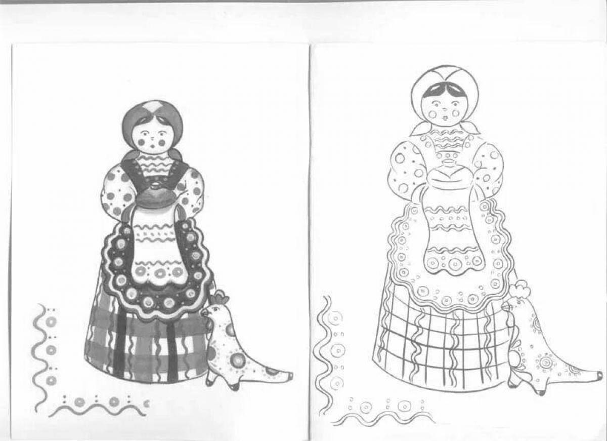 Beautiful Dymkovo lady coloring book for children