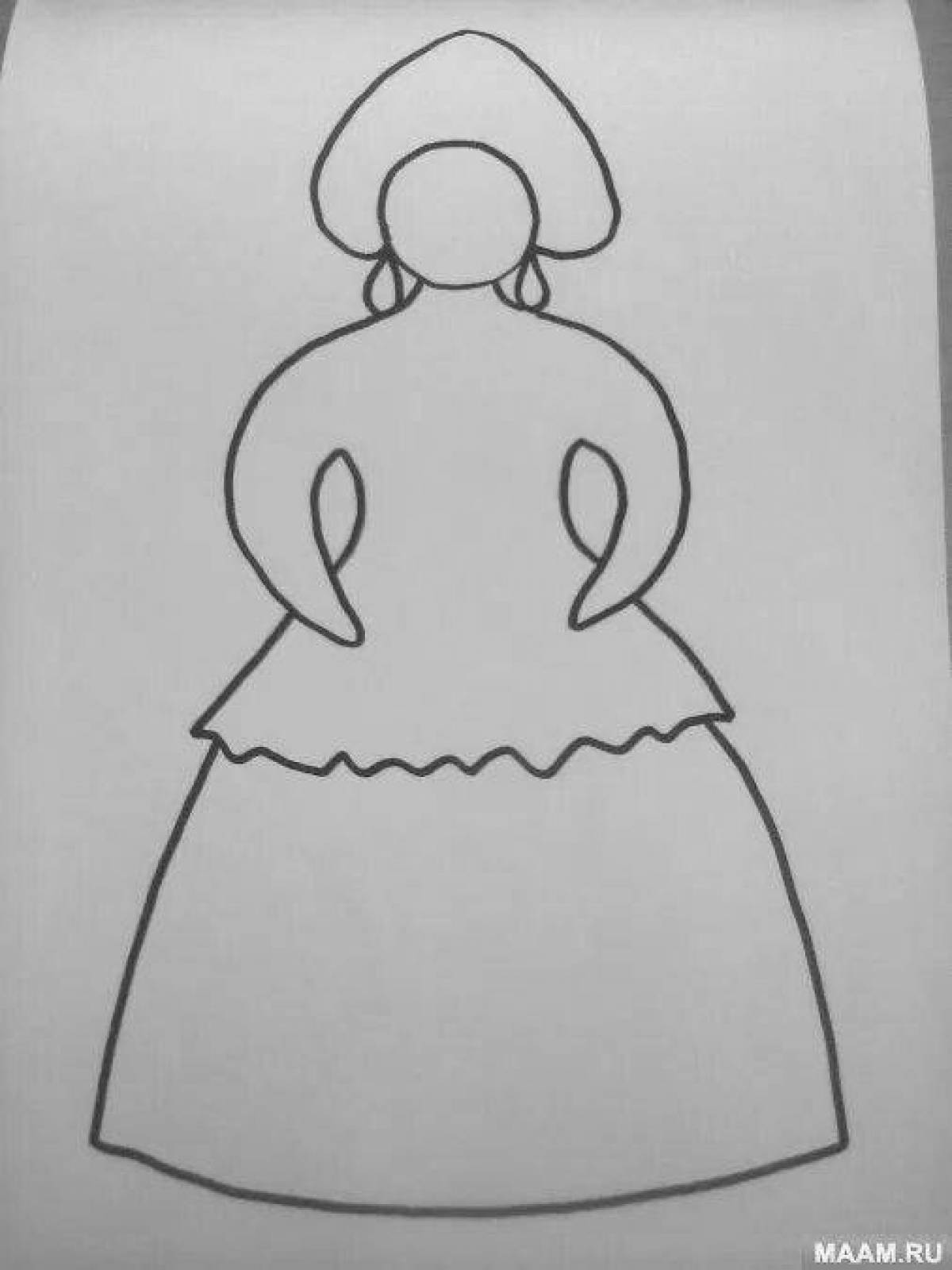 Раскраска очаровательная дымковская дама для детей