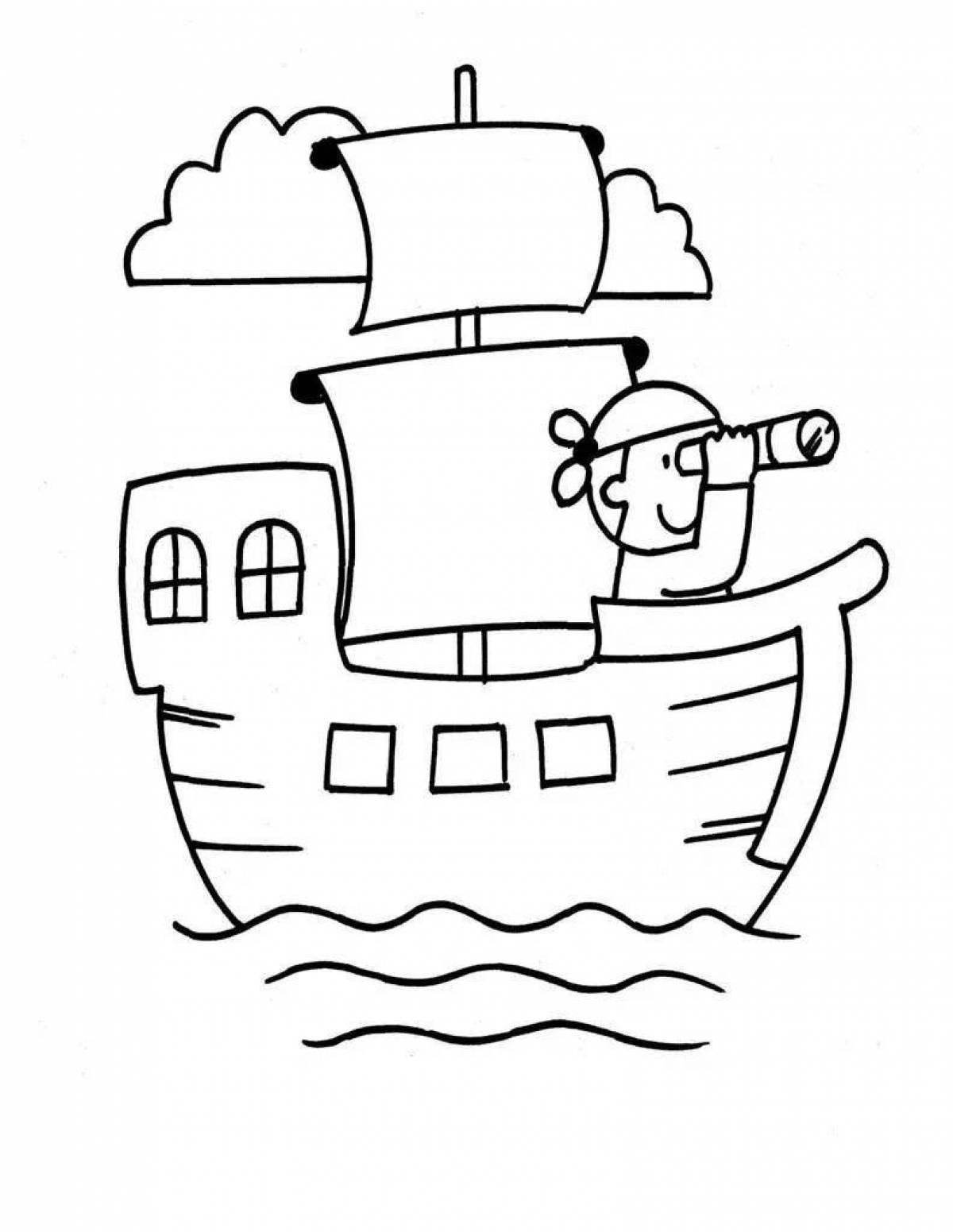 Яркая раскраска корабля для детей 5-6 лет