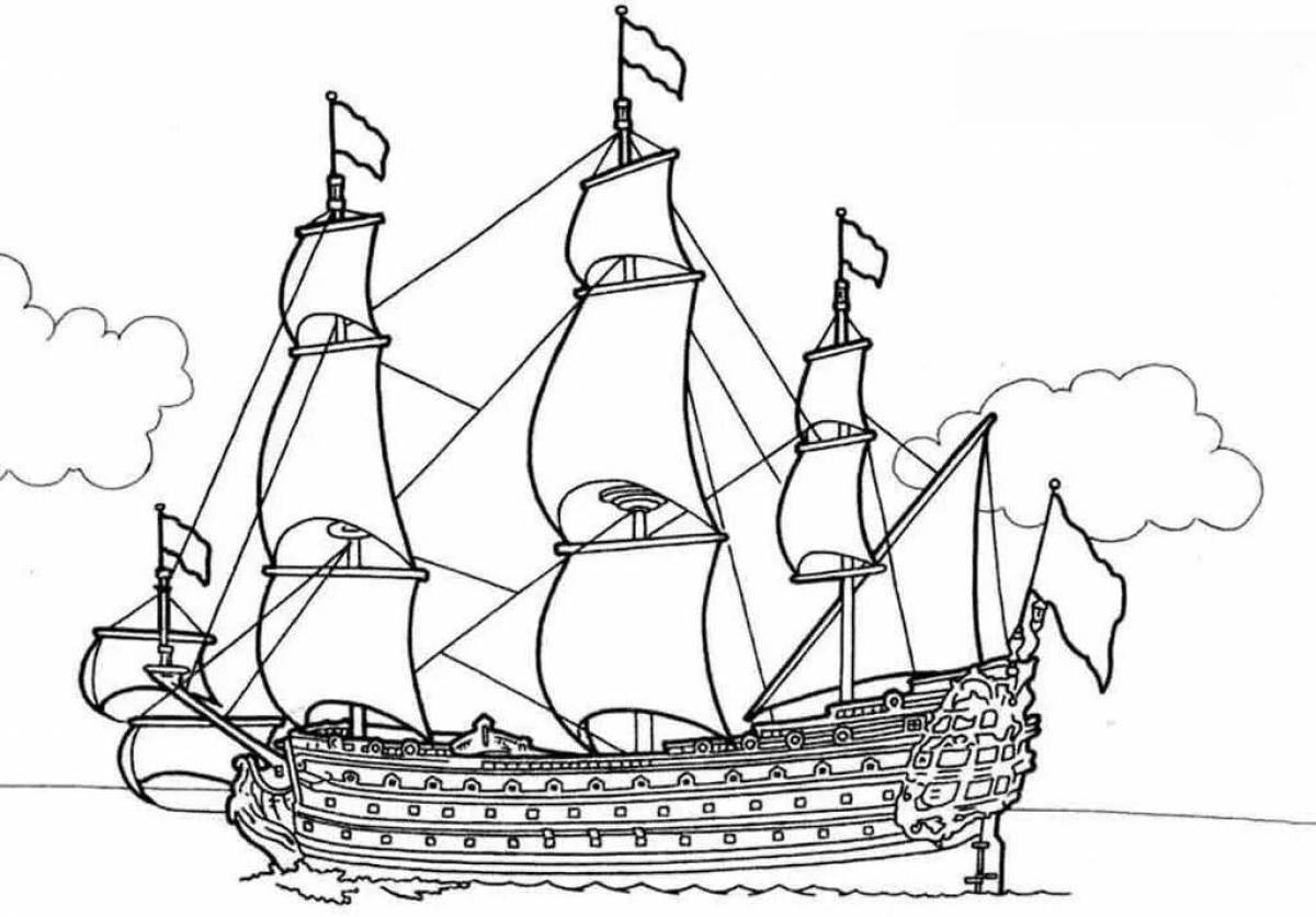 Adorable ships coloring page for 5-6 year olds