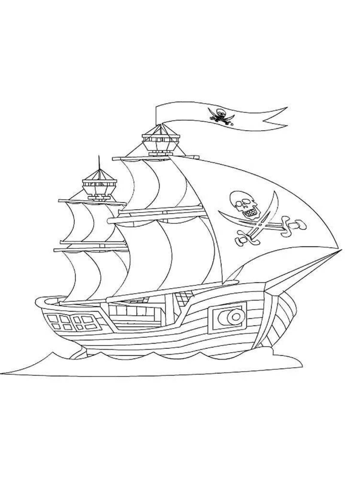 Coloring book big ship for children 5-6 years old