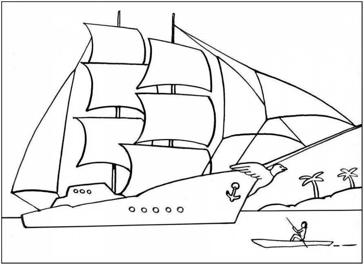 Яркая страница раскраски кораблей для детей 5-6 лет