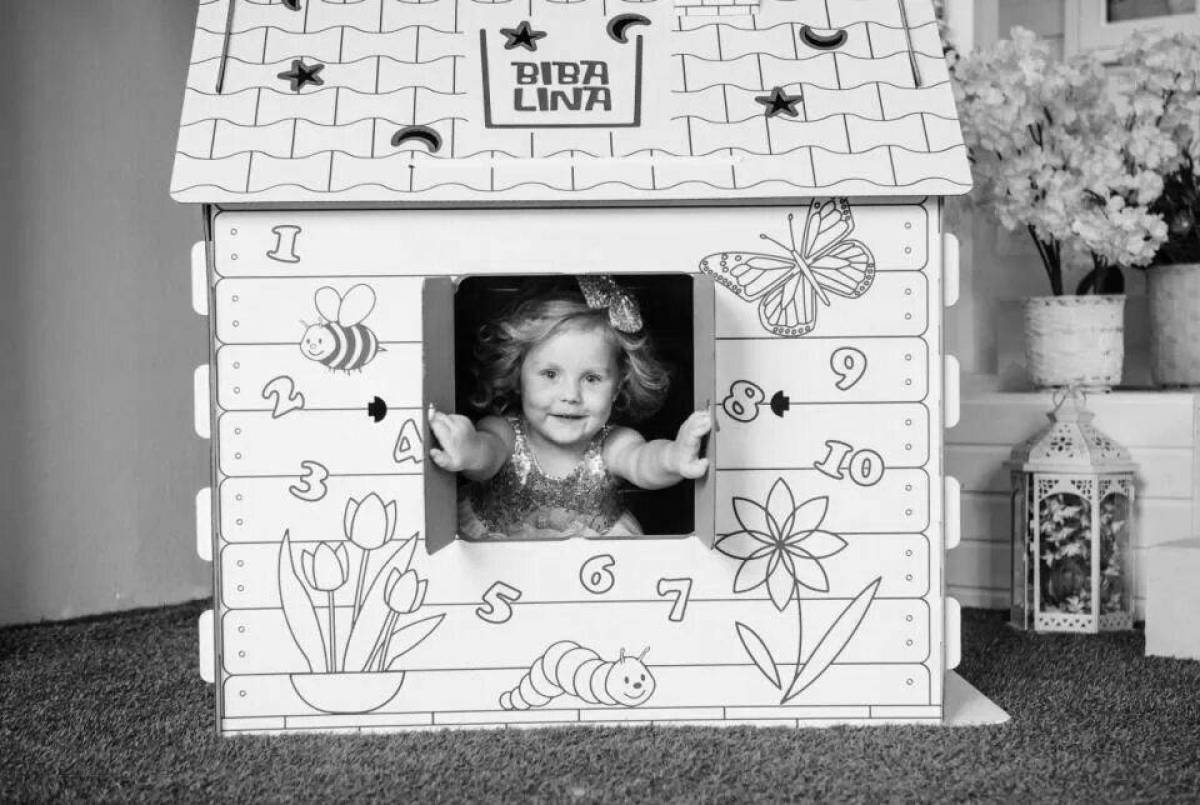 Coloring page funny cardboard house