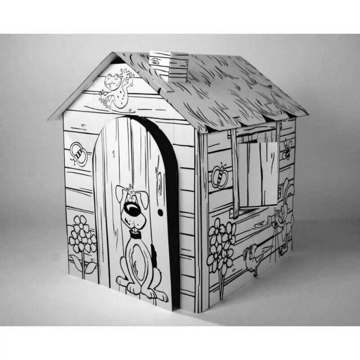 Playful cardboard house coloring page