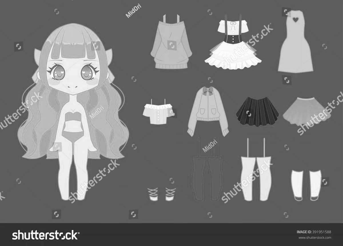 Coloring page adorable chibi dress up