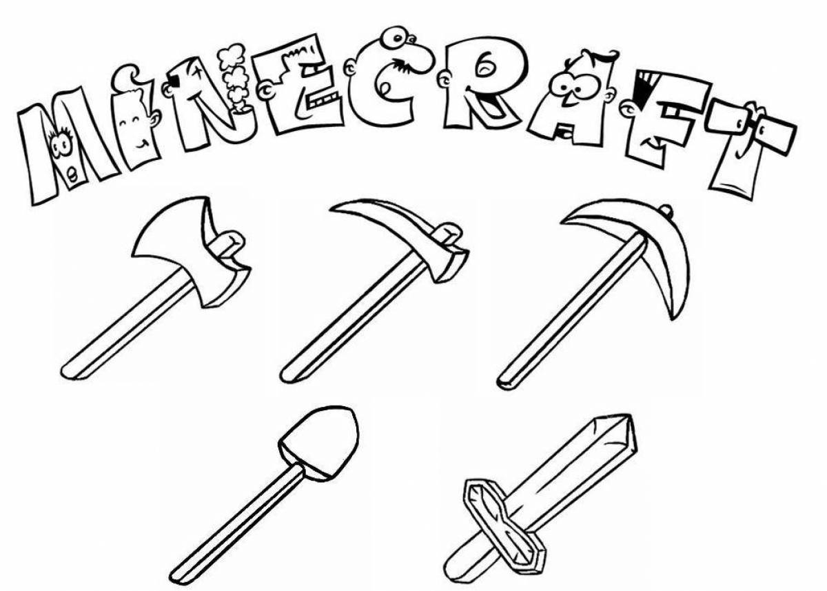 Fun minecraft coloring page with pickaxe