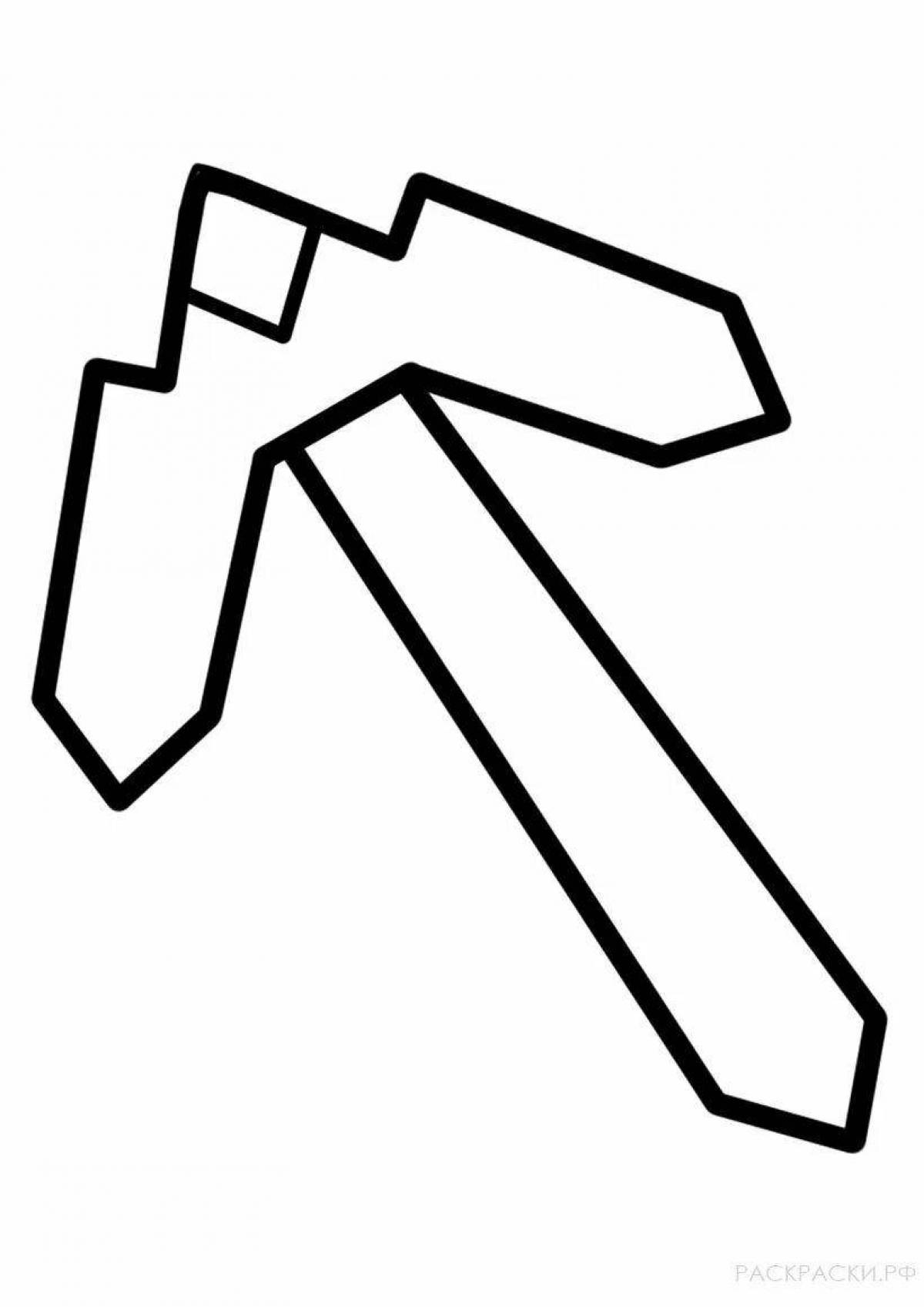 Attractive minecraft pickaxe coloring page