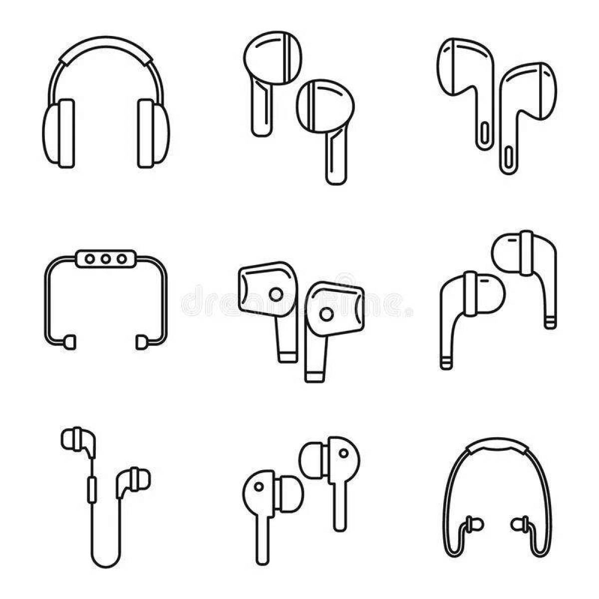 Colorful wireless headphones coloring page
