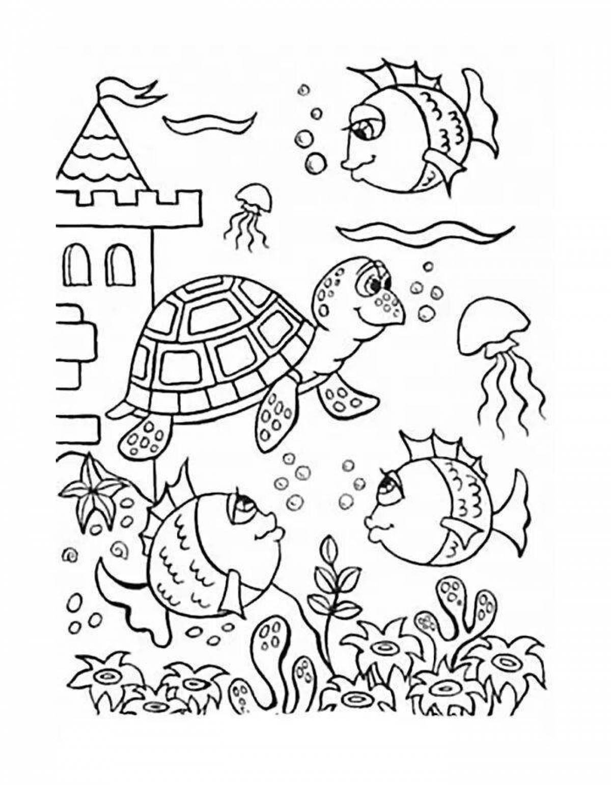 Sea world playful coloring page