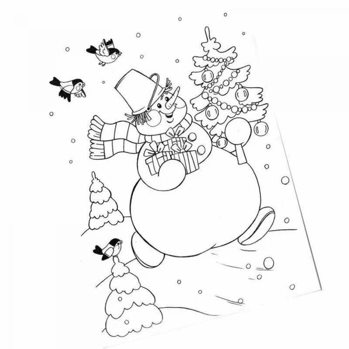 Праздничная раскраска снеговик почтальон