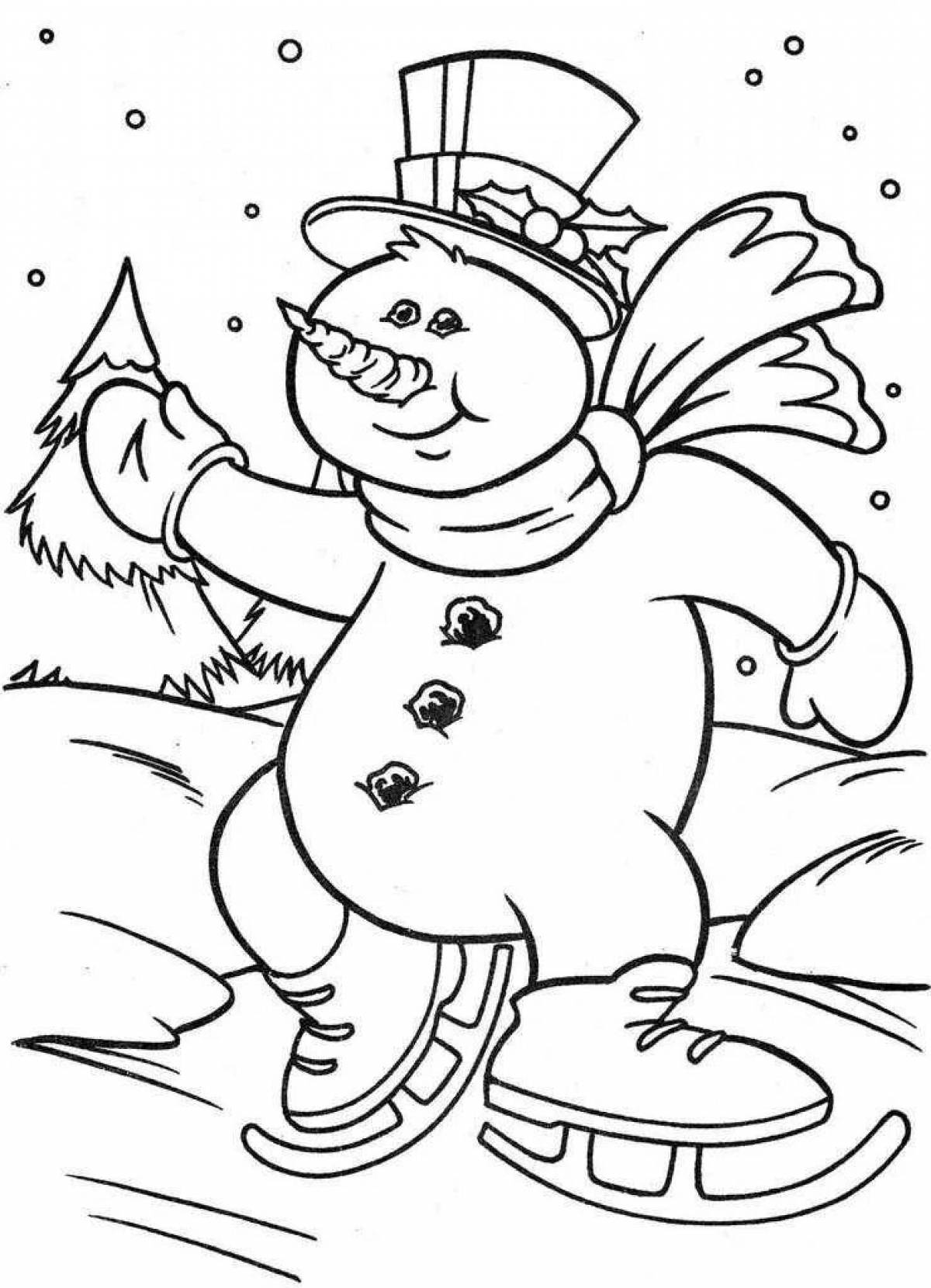 Joyful coloring snowman postman