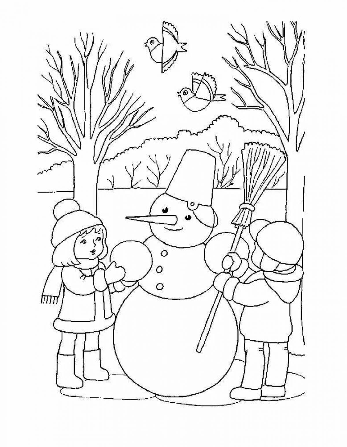 Delightful postman snowman coloring book