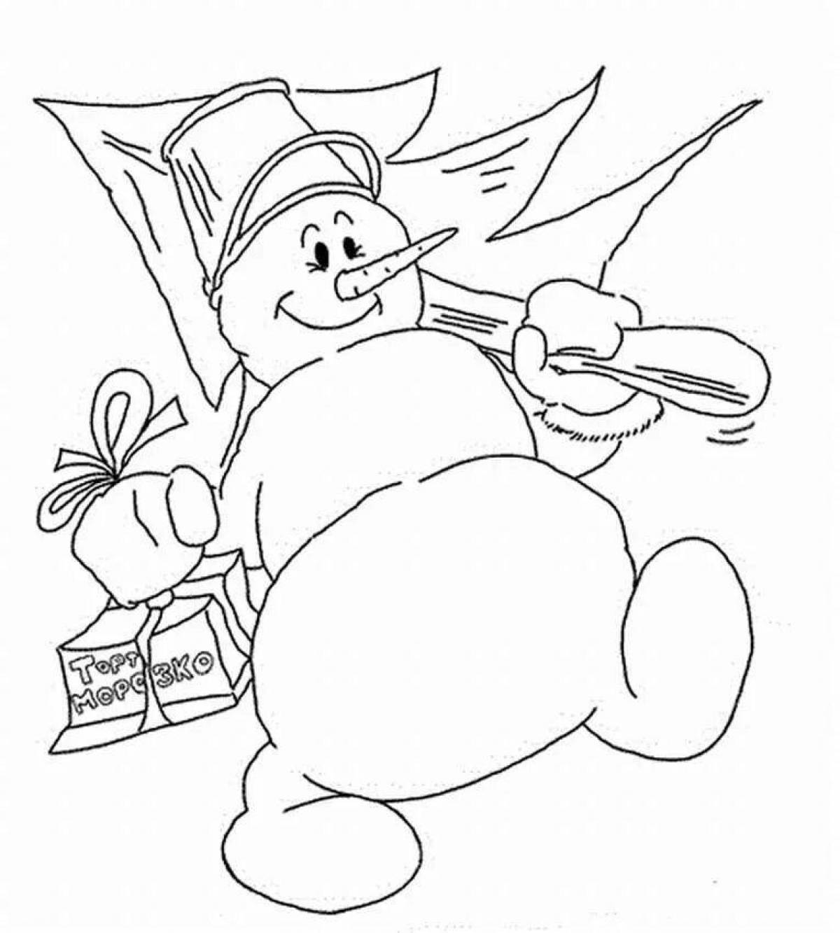 Humorous coloring book snowman postman