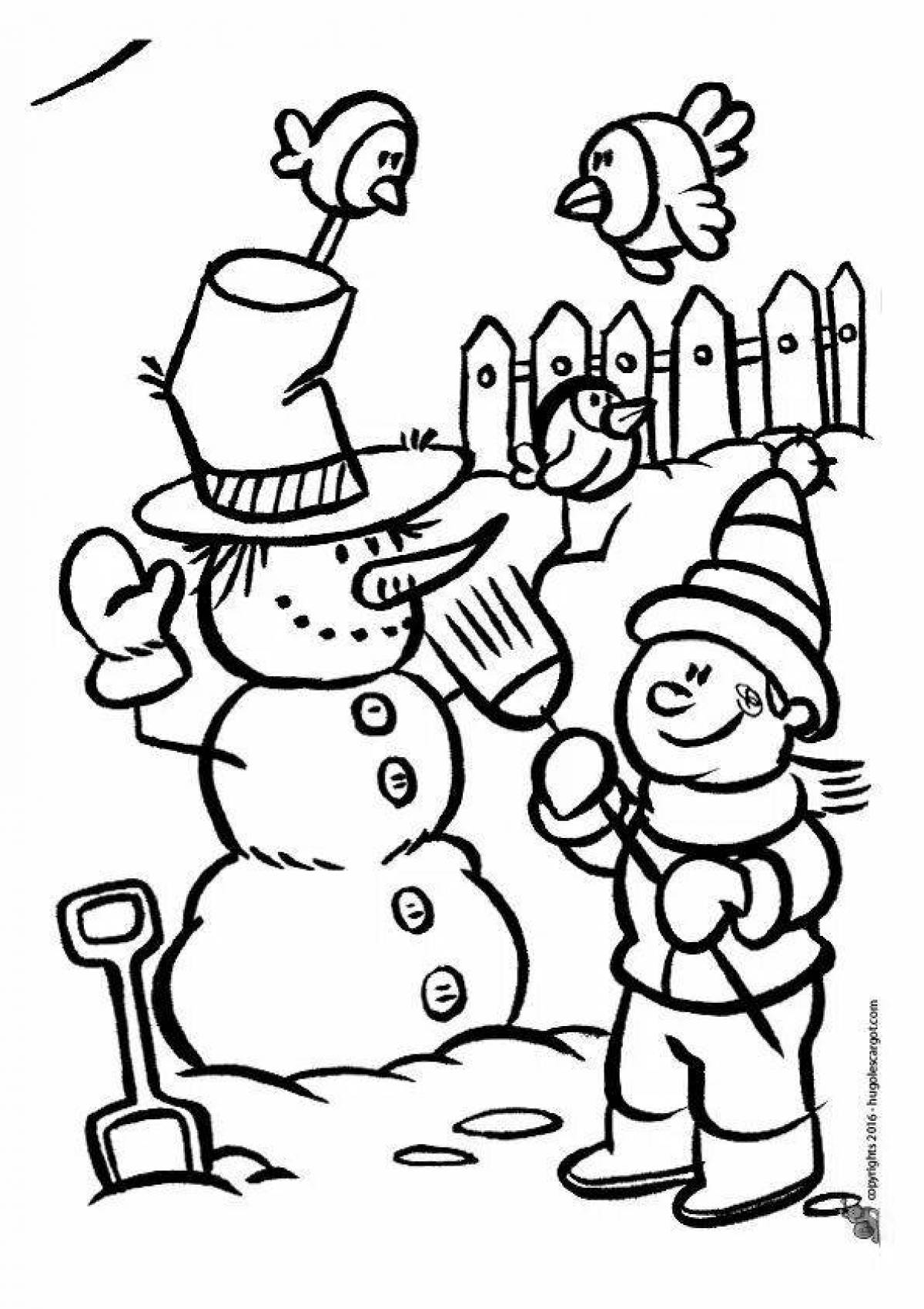 Sparkling snowman postman coloring book