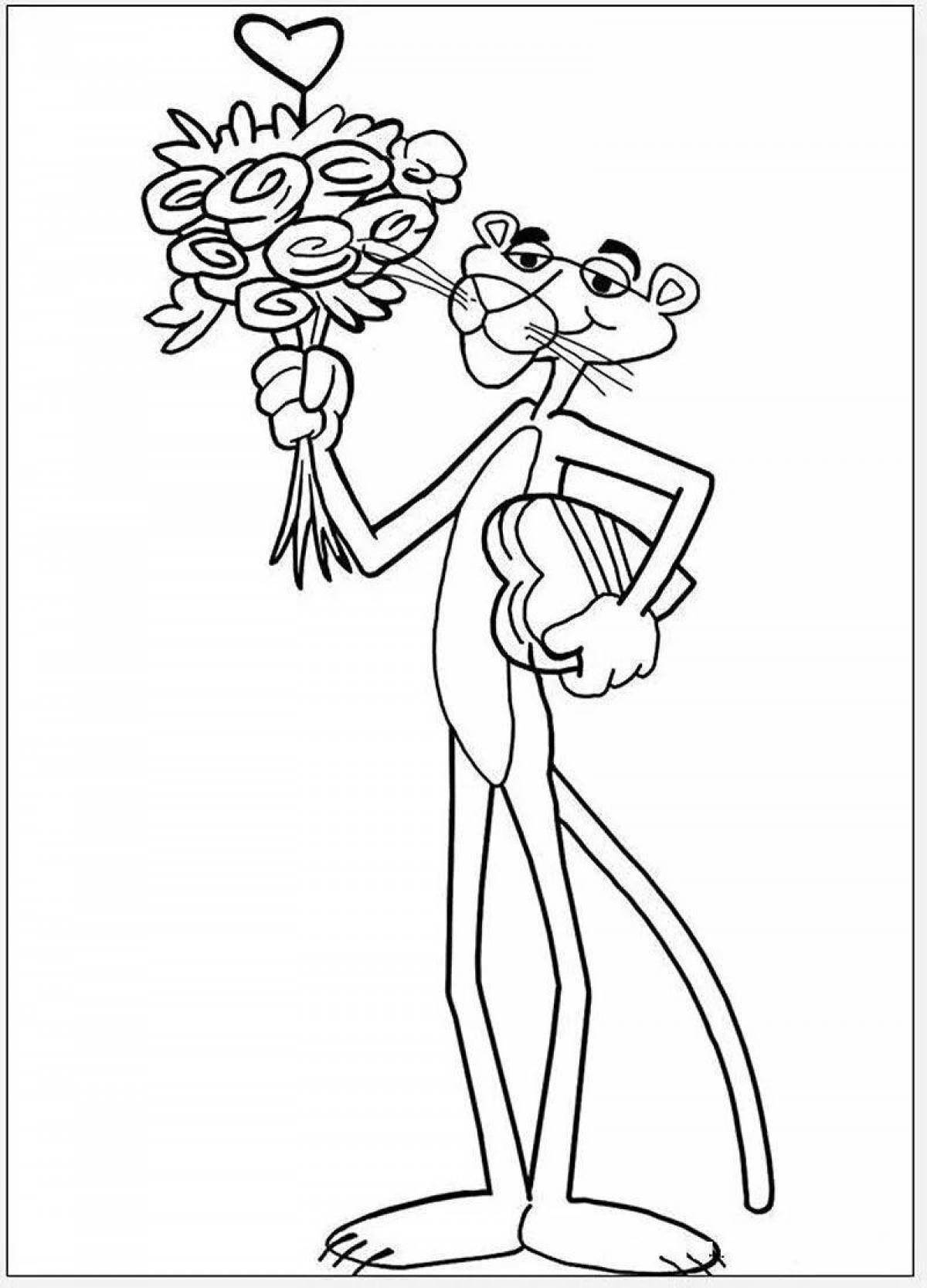 Glittering pink panther coloring page
