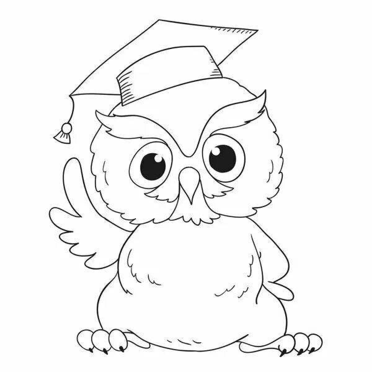 Coloring book wise owl with a book