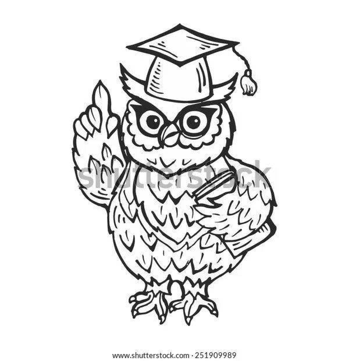 Coloring page wise owl with a globe