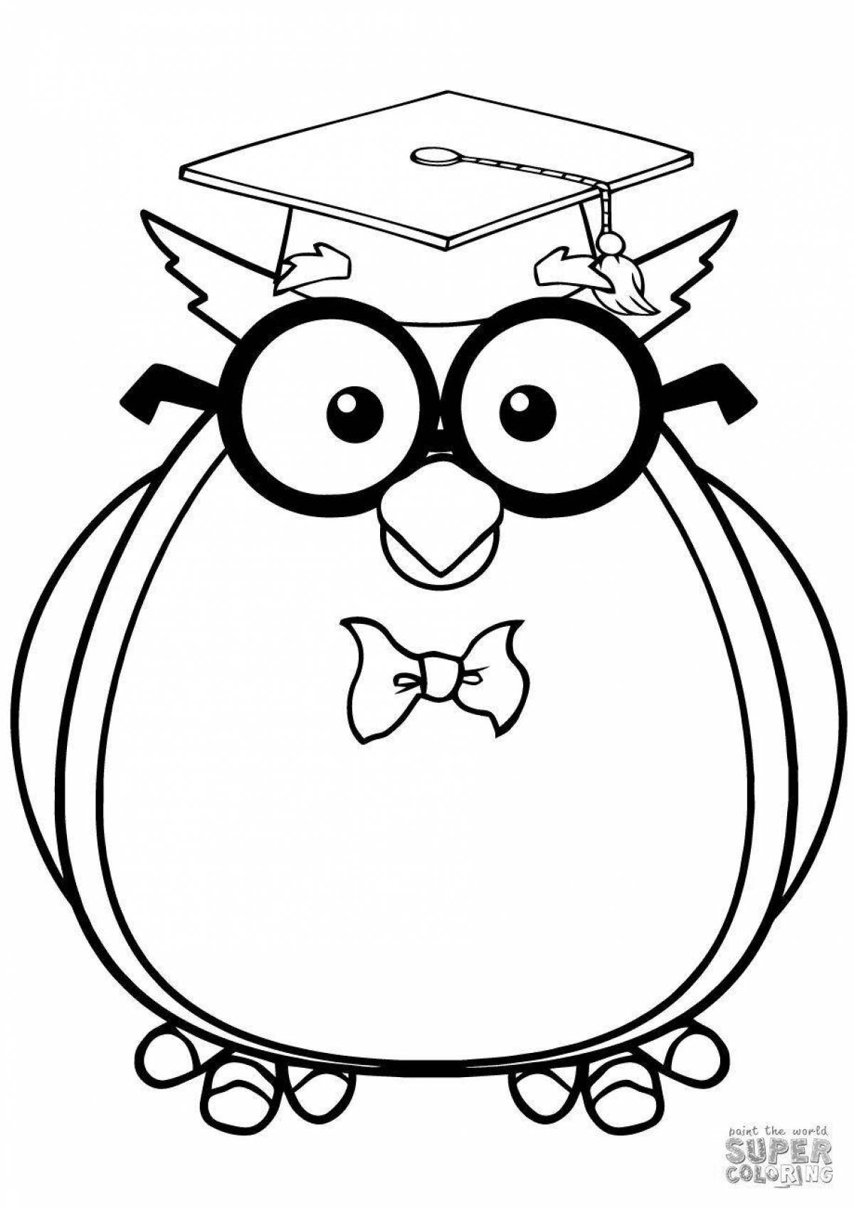 Wise owl coloring book with telescope