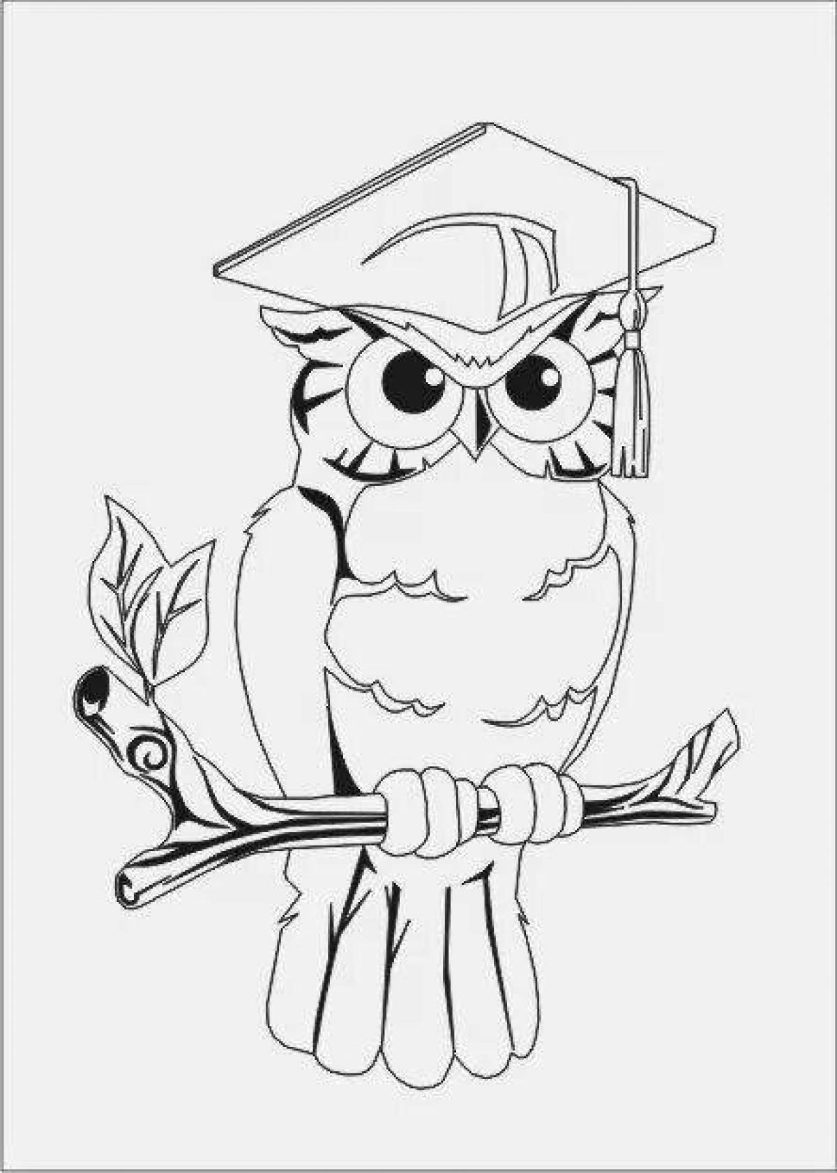 Coloring book wise owl with a candle