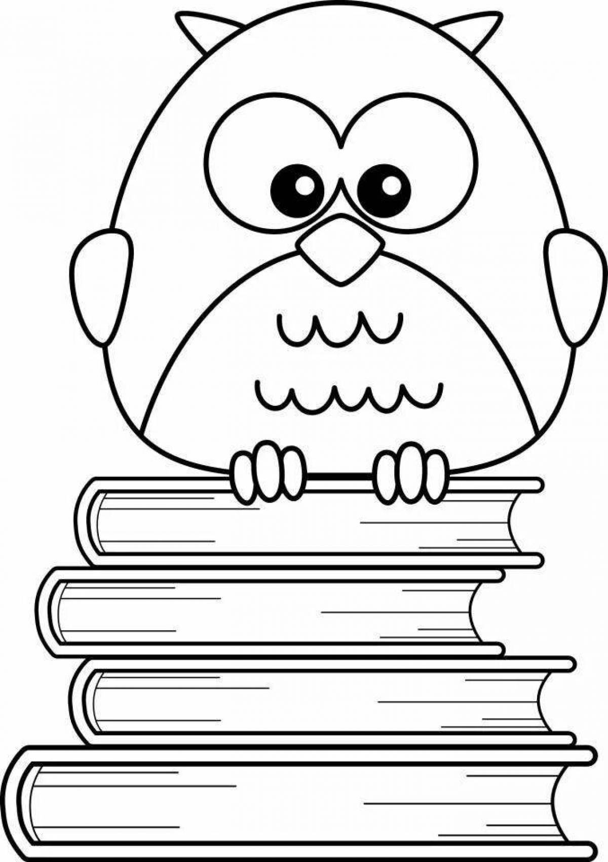 Wise owl coloring book with globe of wisdom