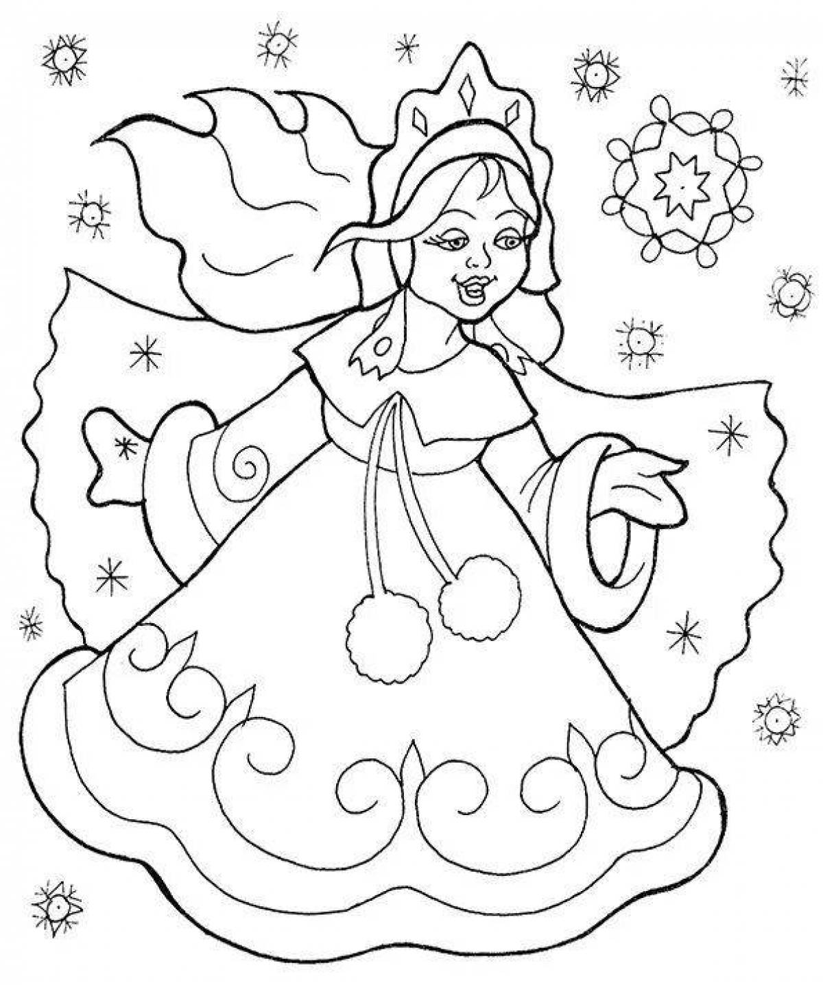 Charming coloring drawing of a snow maiden