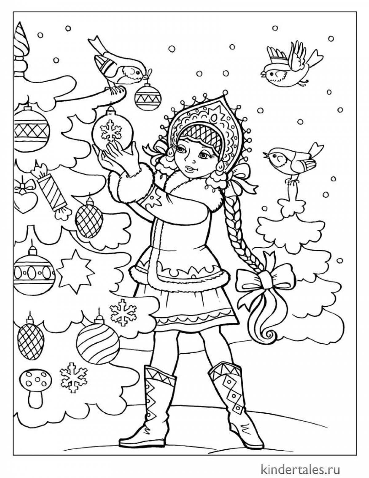 Beautiful coloring drawing snow maiden