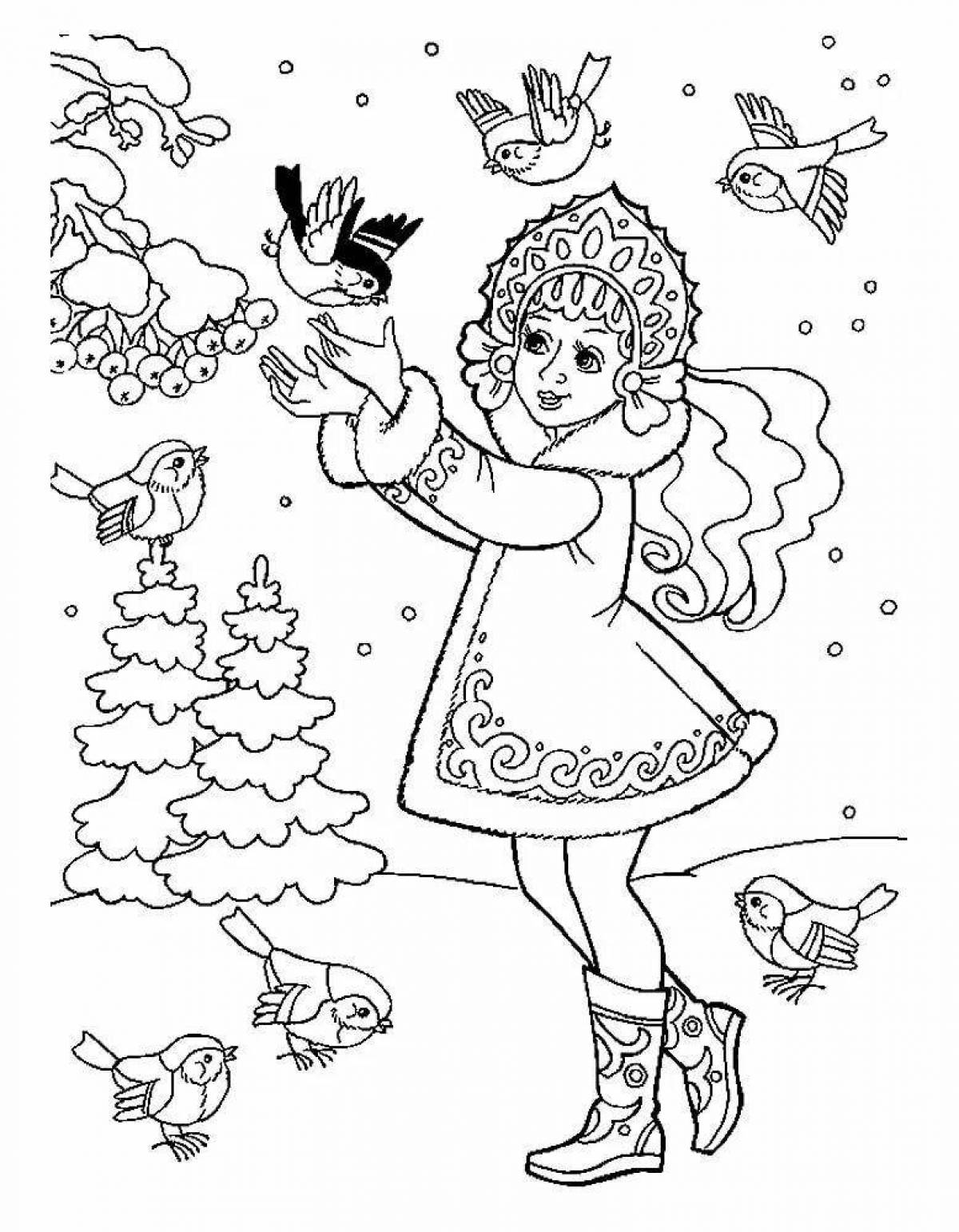 Graceful coloring drawing of a snow maiden