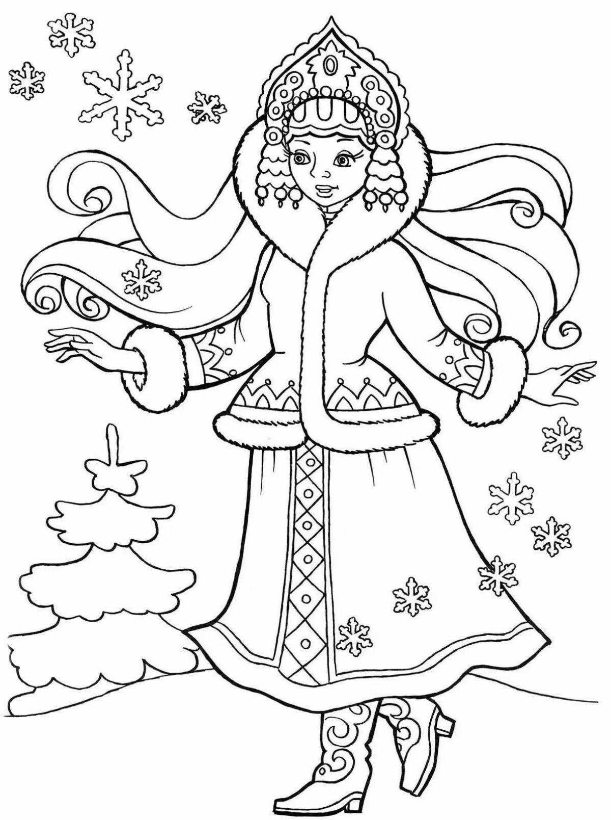 Incredible coloring drawing snow maiden