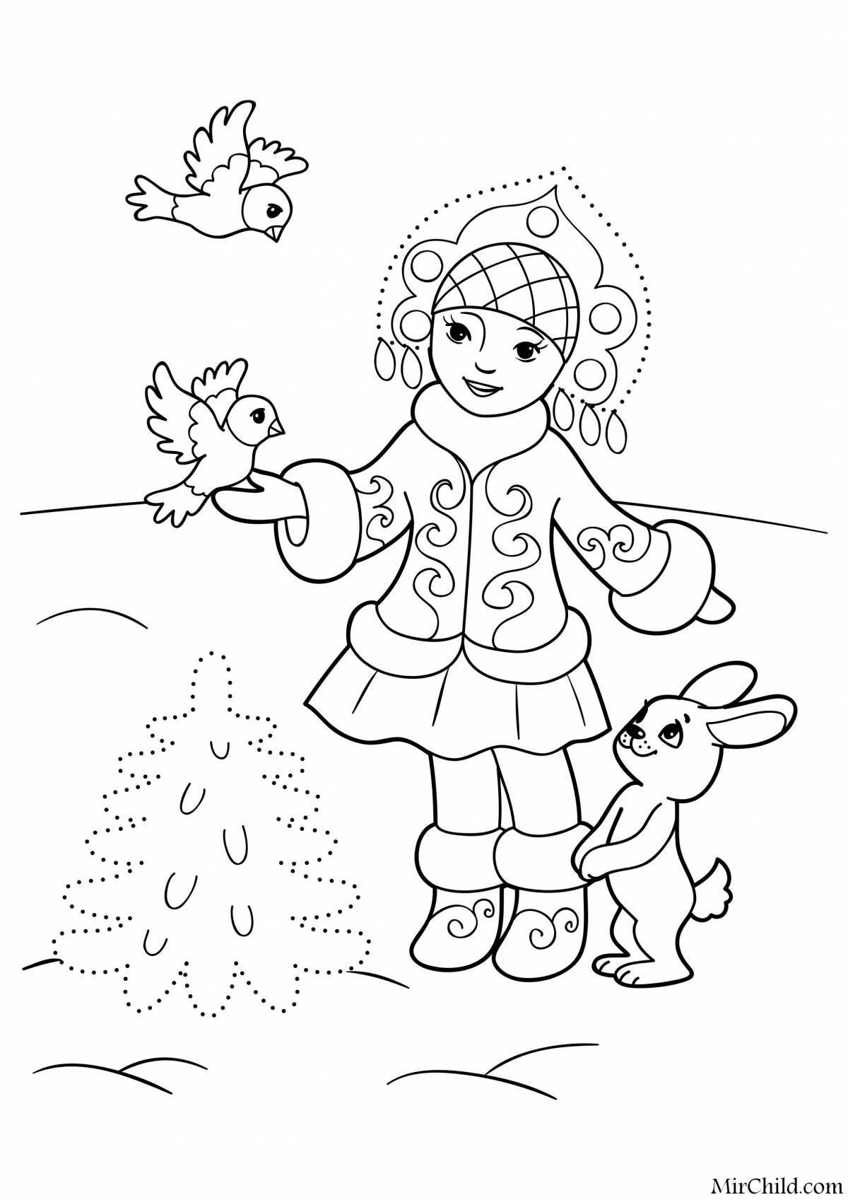 Wonderful coloring drawing snow maiden