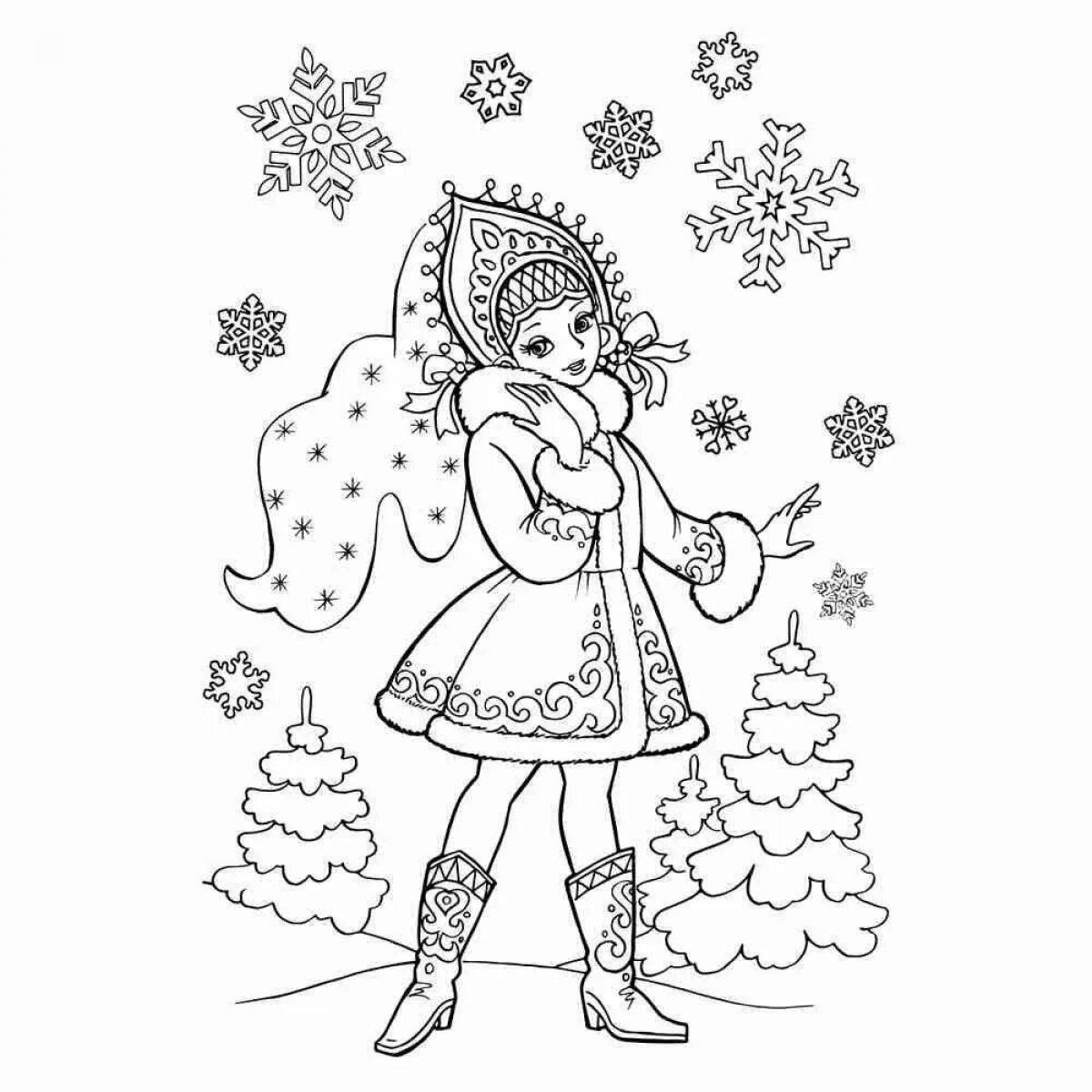 Bright coloring drawing snow maiden