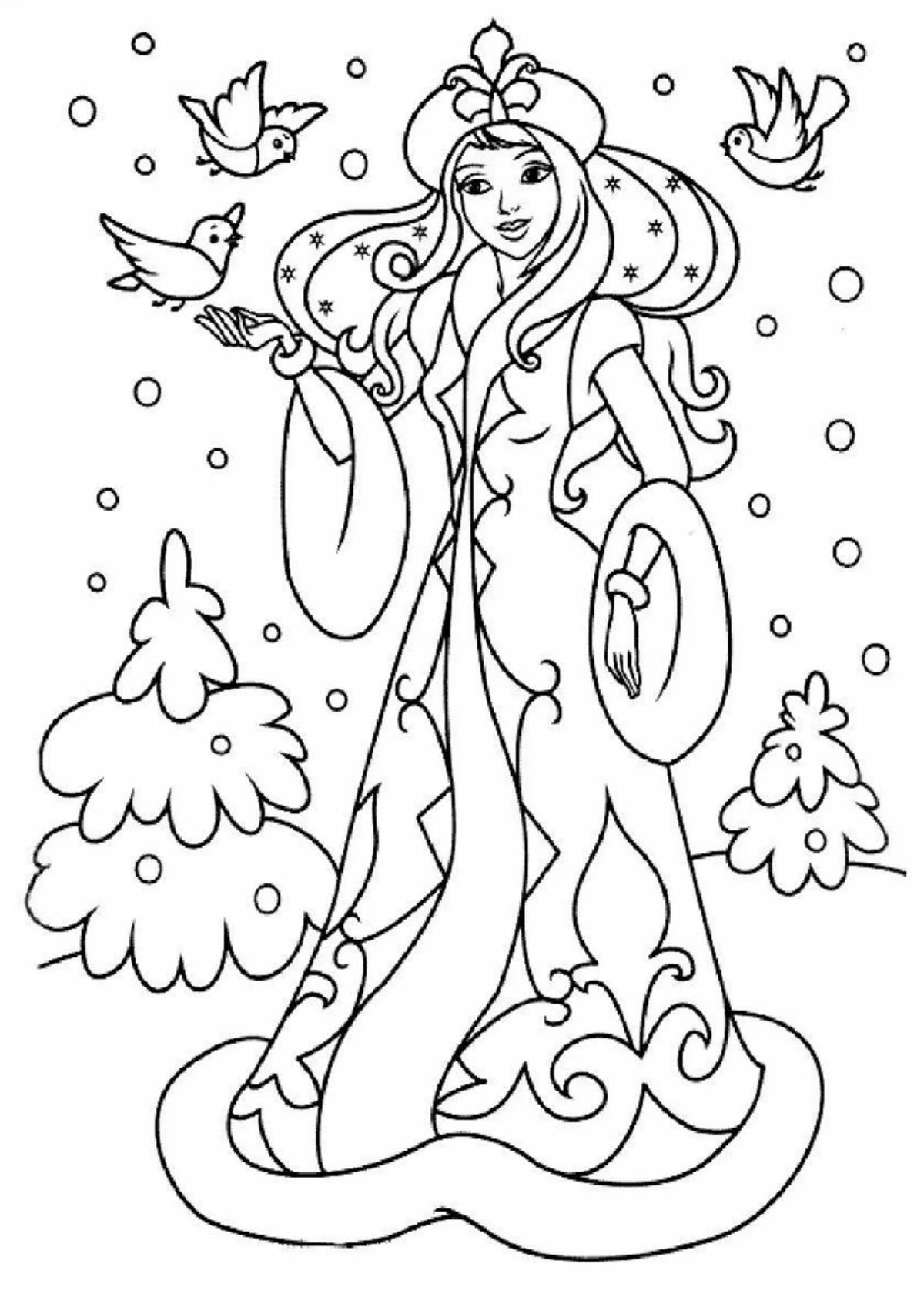 Playful coloring drawing of a snow maiden