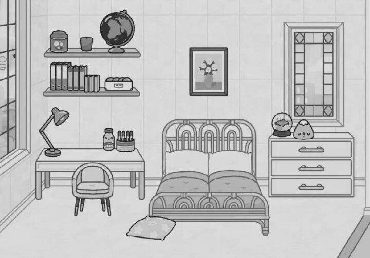 Cute coloring page of current side bed