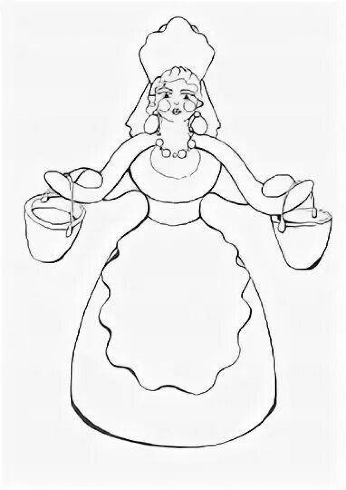 Coloring page amazing hostess Dymkovo toy