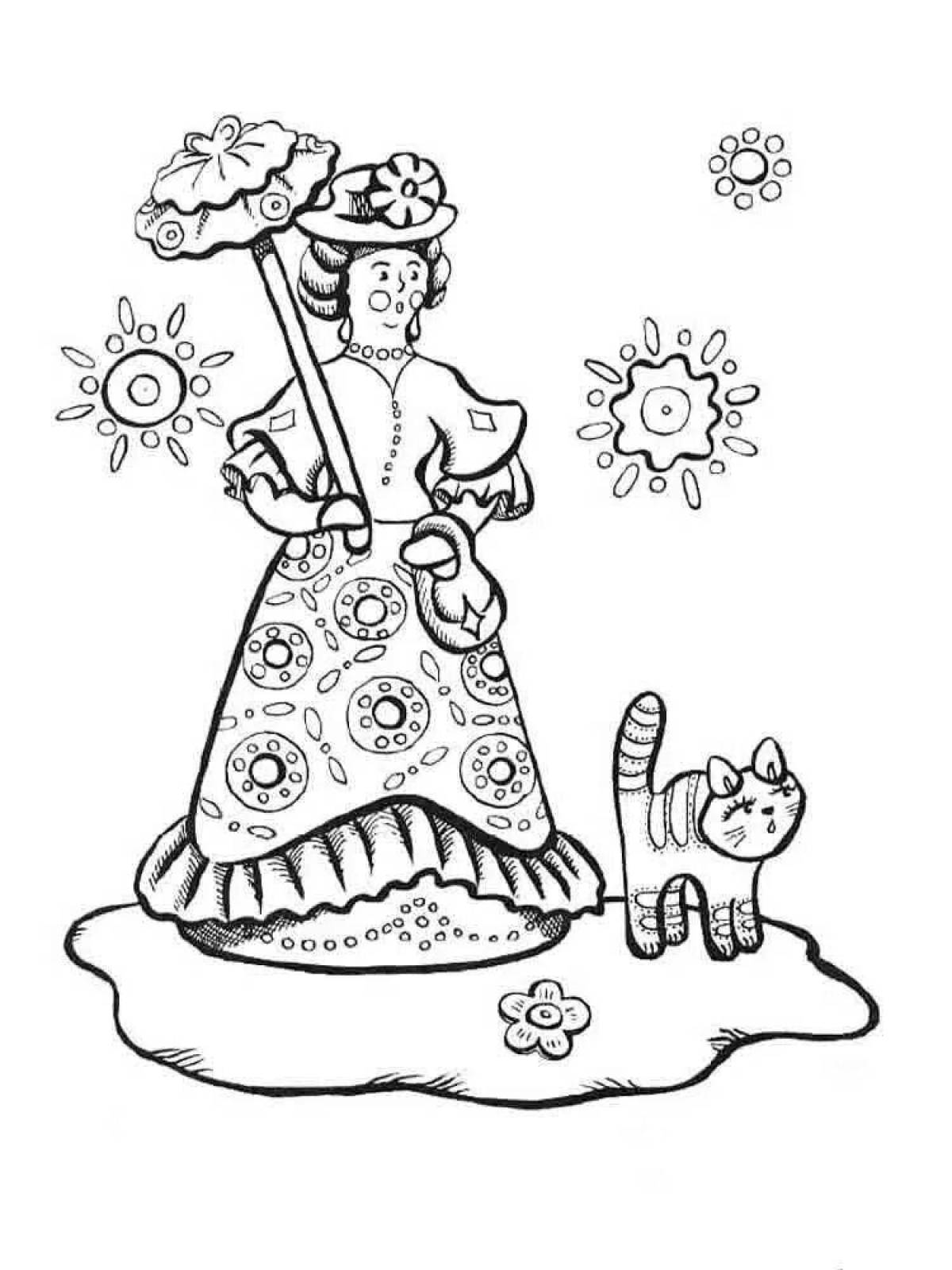 Coloring page hostess Dymkovo toy in coloring